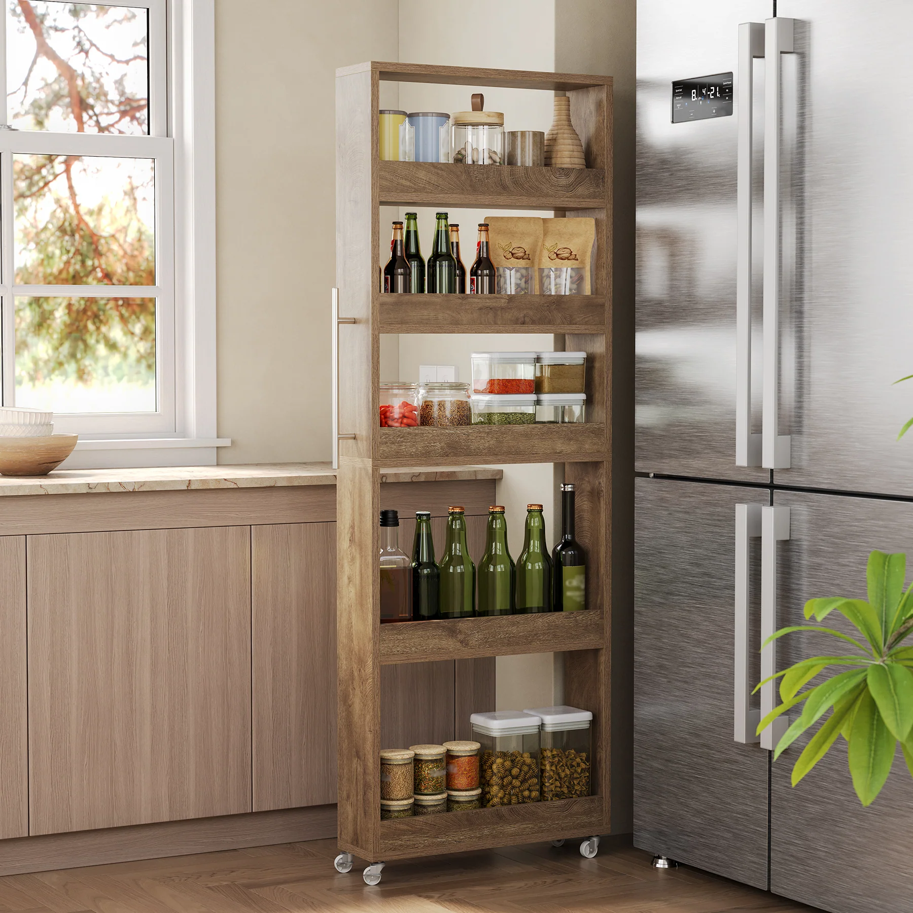63" Utility Cart on Wheels, 5-Tier Narrow Mobile Shelf Organizer - Image 8