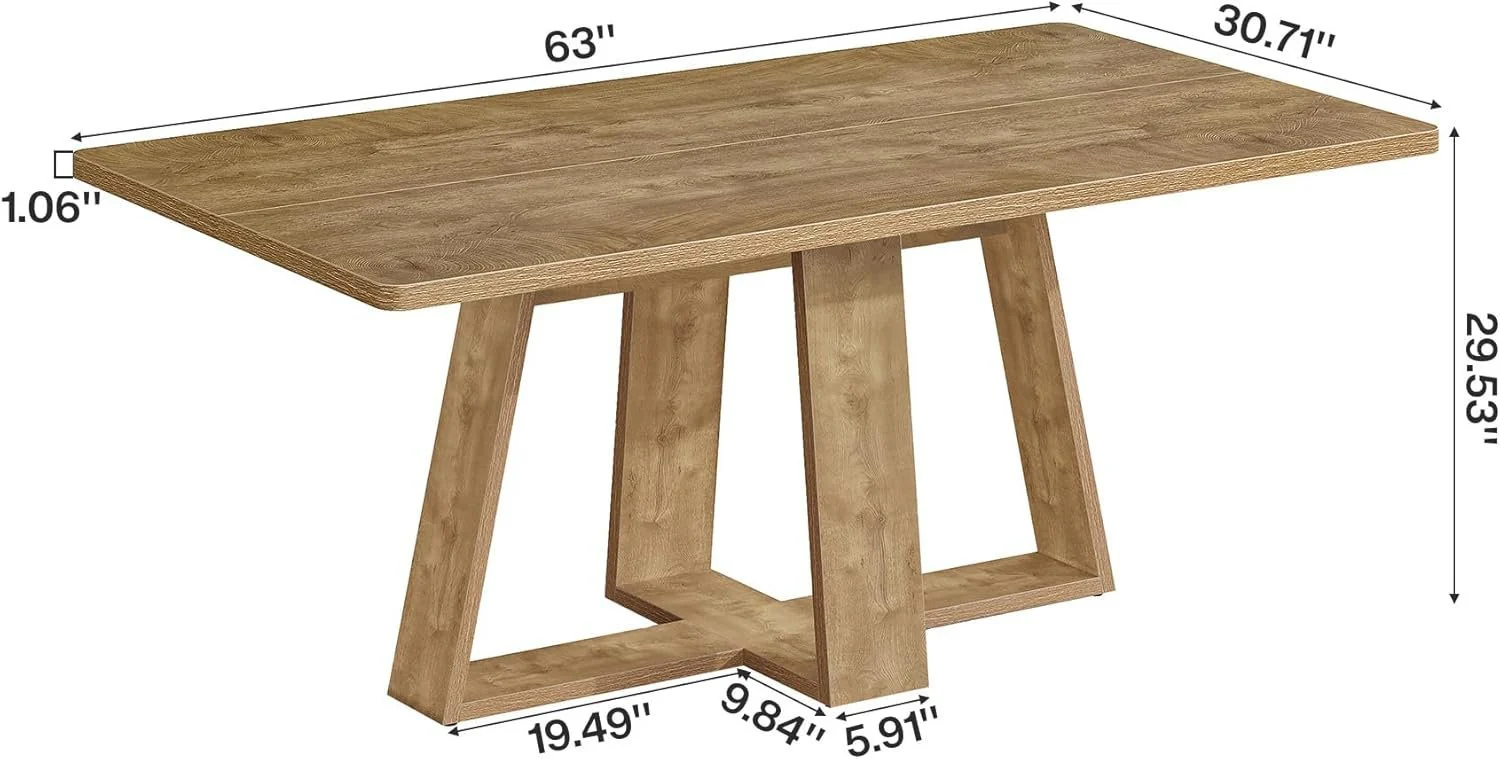 63" Dining Table, Farmhouse Kitchen Table with Wooden Pedestal for Kitchen - Image 2