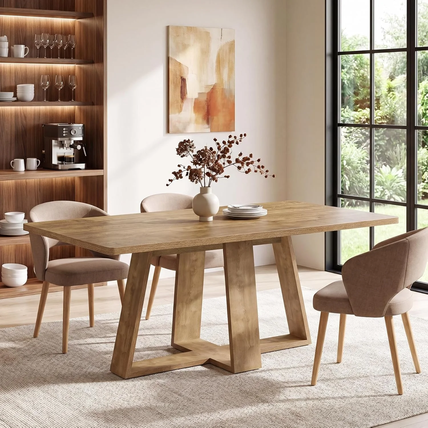 63" Dining Table, Farmhouse Kitchen Table with Wooden Pedestal for Kitchen - Image 4
