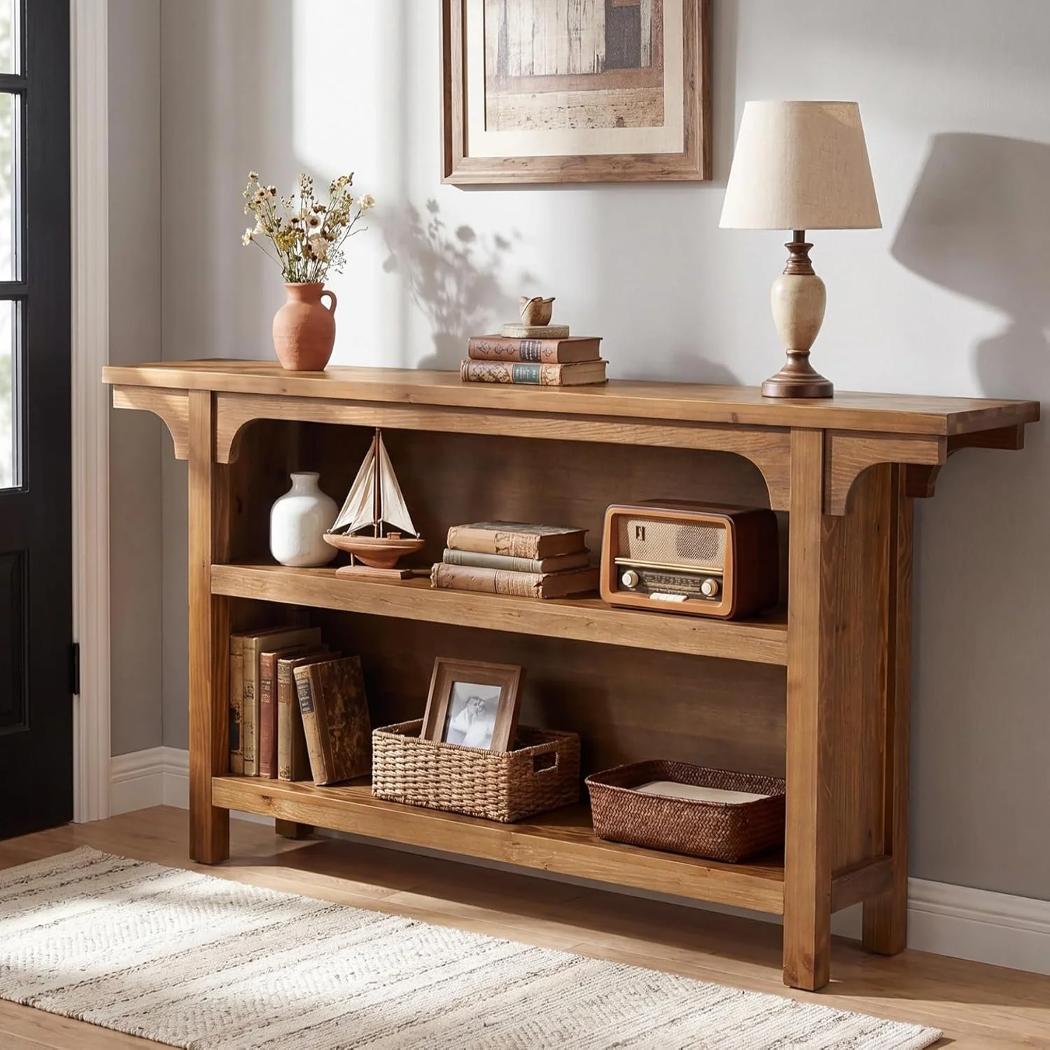 63" Console Table, 3-Tier Narrow Sofa Table with Storage Shelves for Hallway - Image 3