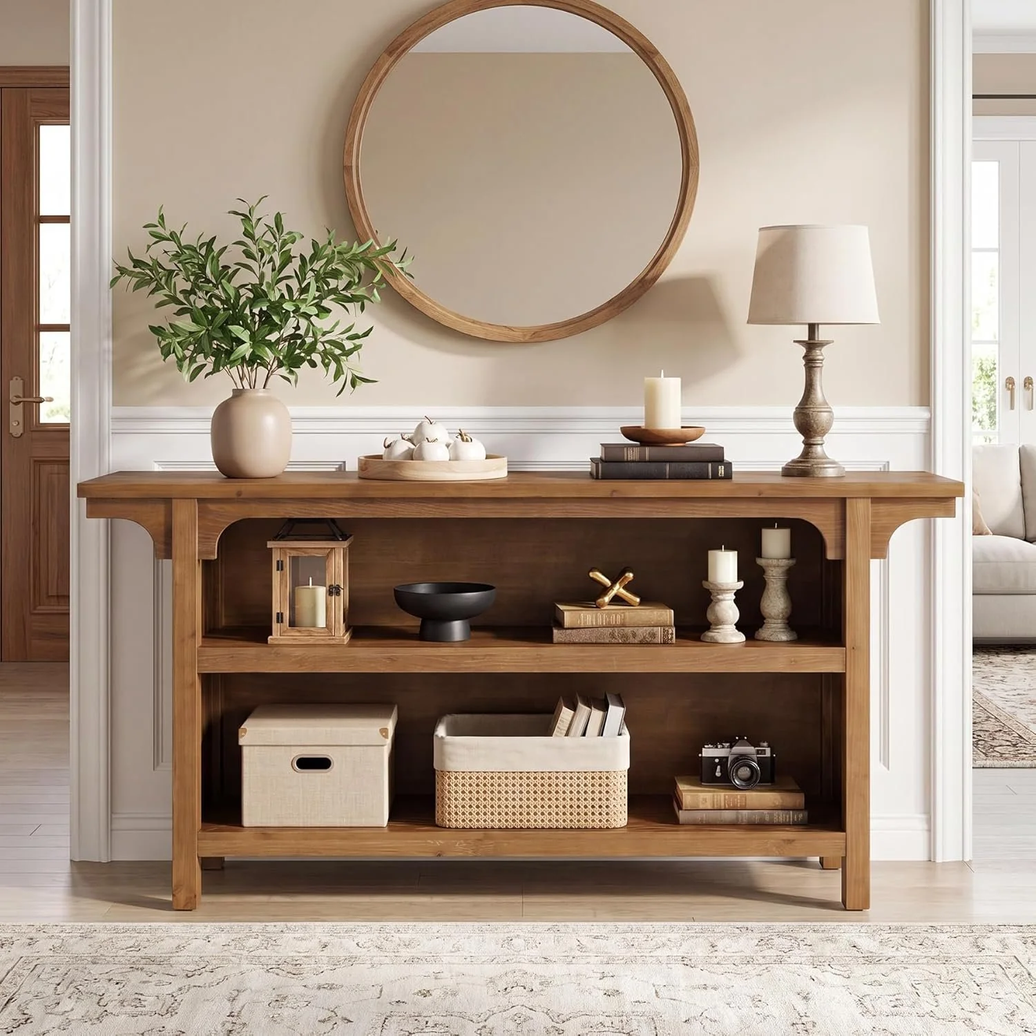 63" Console Table, 3-Tier Narrow Sofa Table with Storage Shelves for Hallway - Image 4