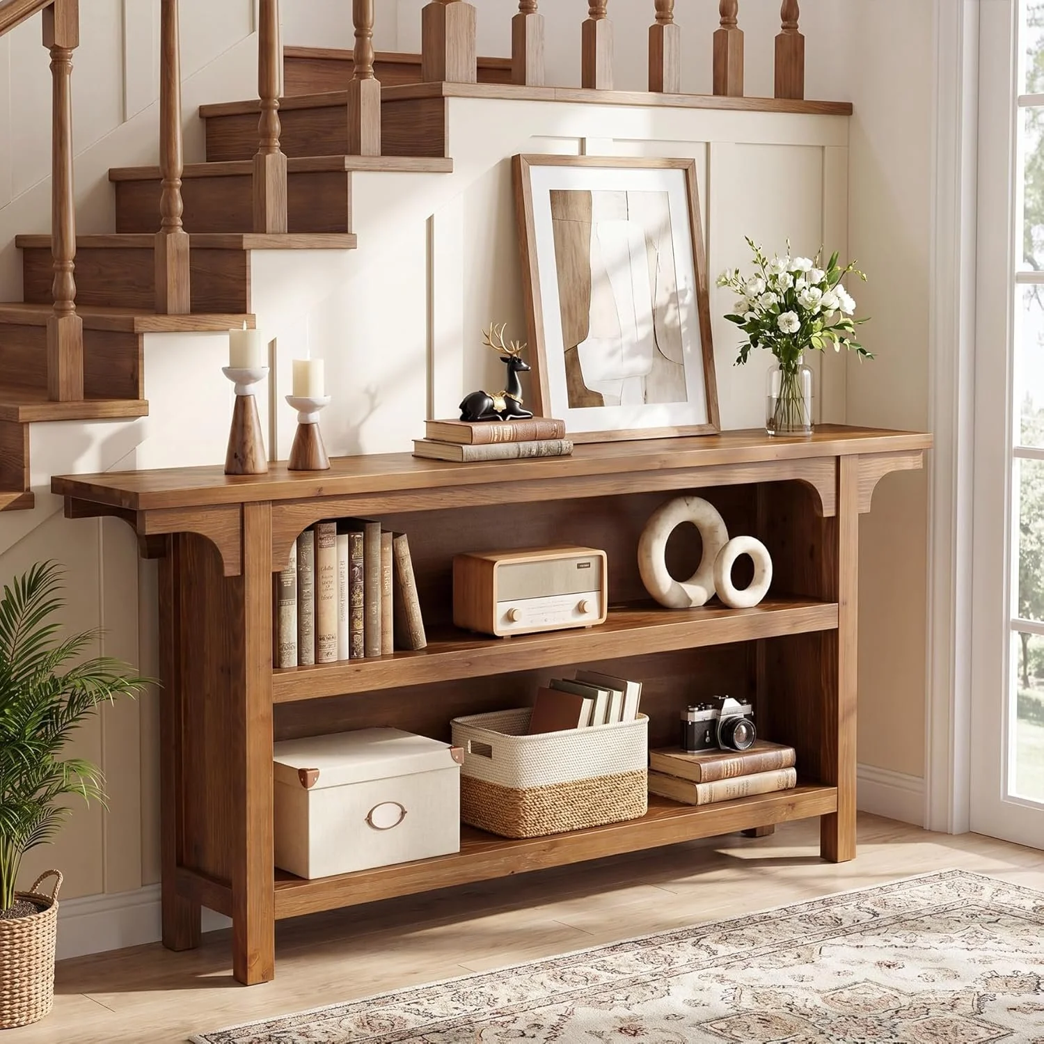 63" Console Table, 3-Tier Narrow Sofa Table with Storage Shelves for Hallway - Image 5