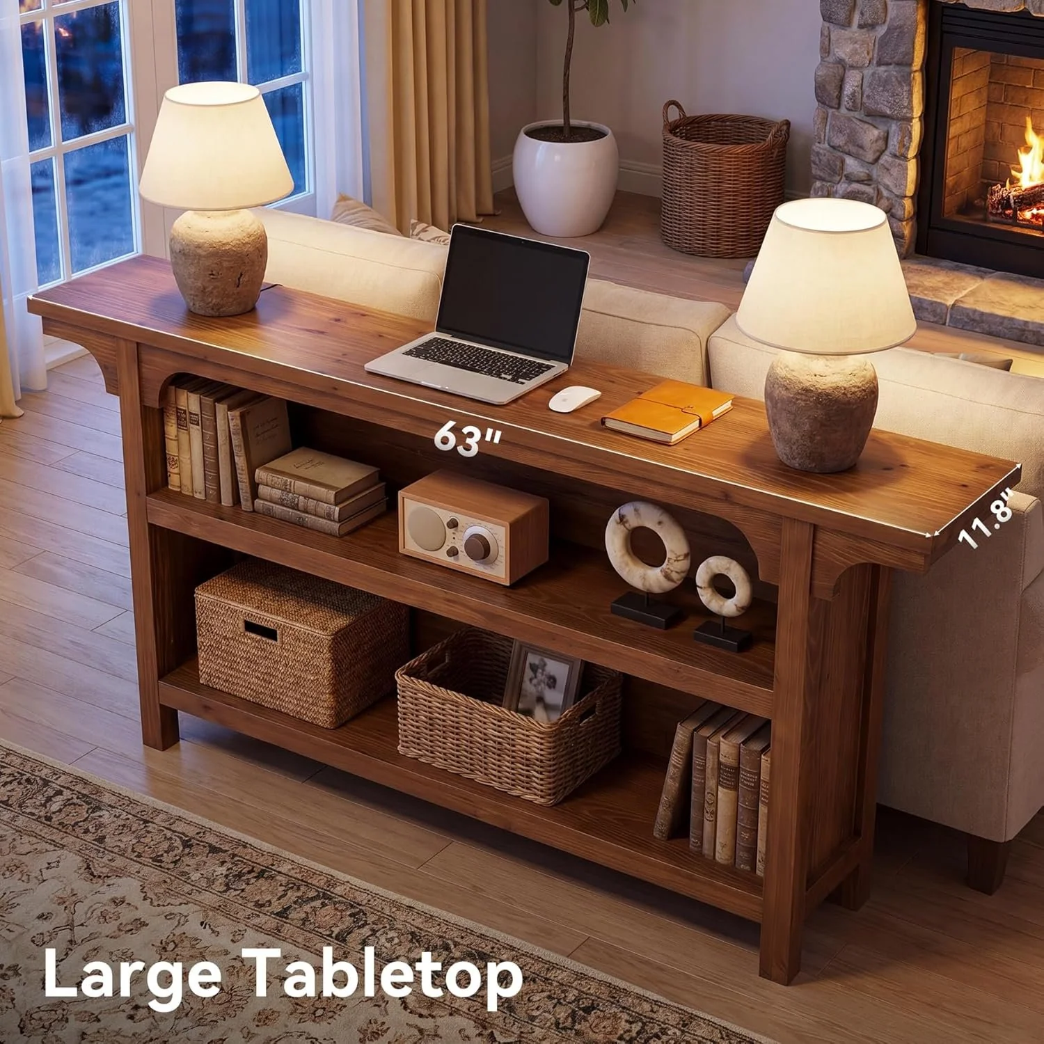 63" Console Table, 3-Tier Narrow Sofa Table with Storage Shelves for Hallway - Image 6
