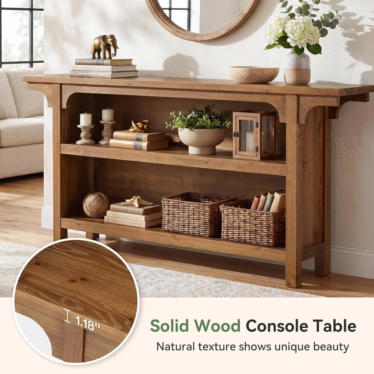 63" Console Table, 3-Tier Narrow Sofa Table with Storage Shelves for Hallway - Image 7