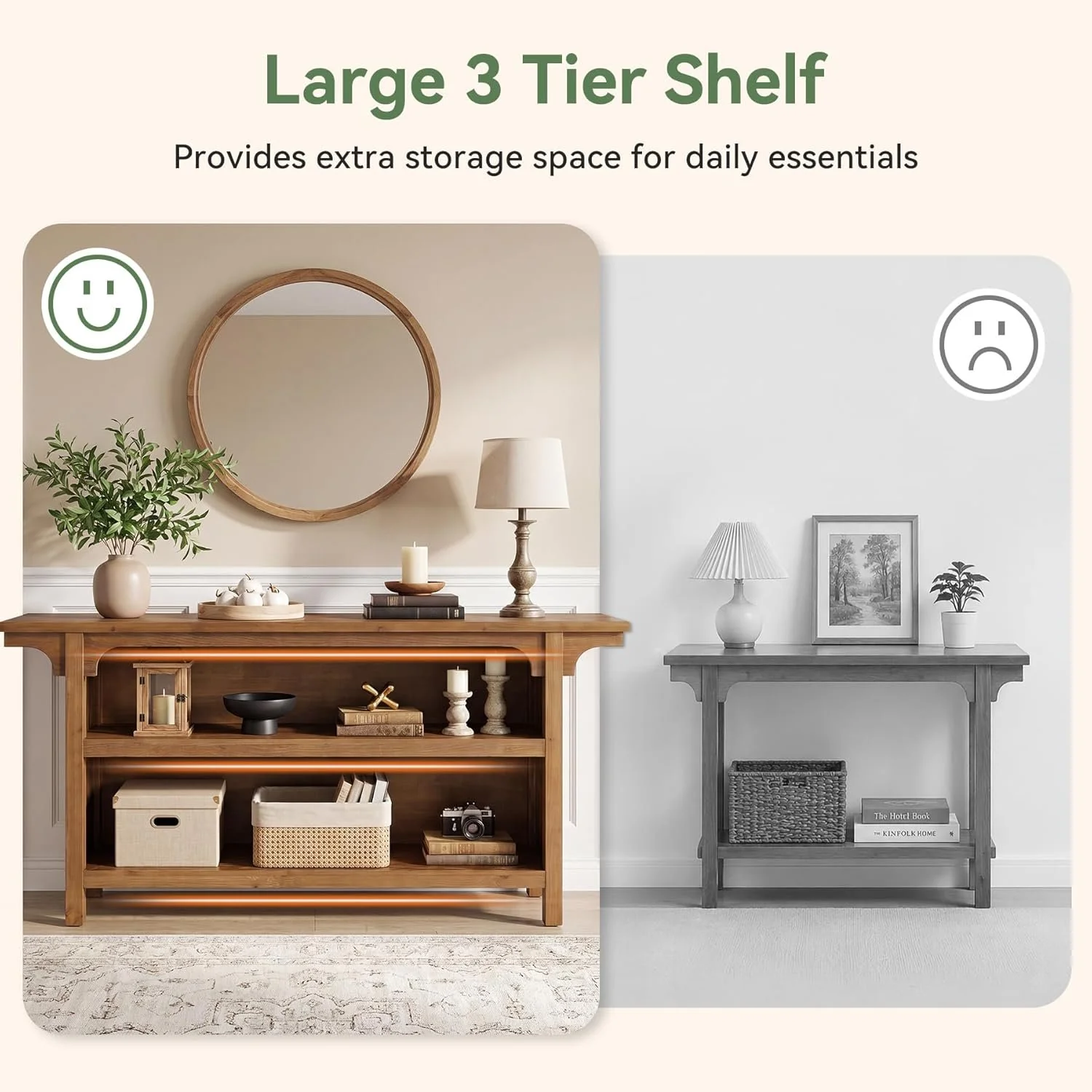 63" Console Table, 3-Tier Narrow Sofa Table with Storage Shelves for Hallway - Image 8