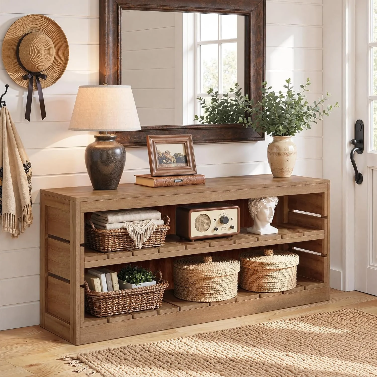 63" Solid Wood Console Table, Rustic 3-Tier Entryway Sofa Table for Hallway - Image 5