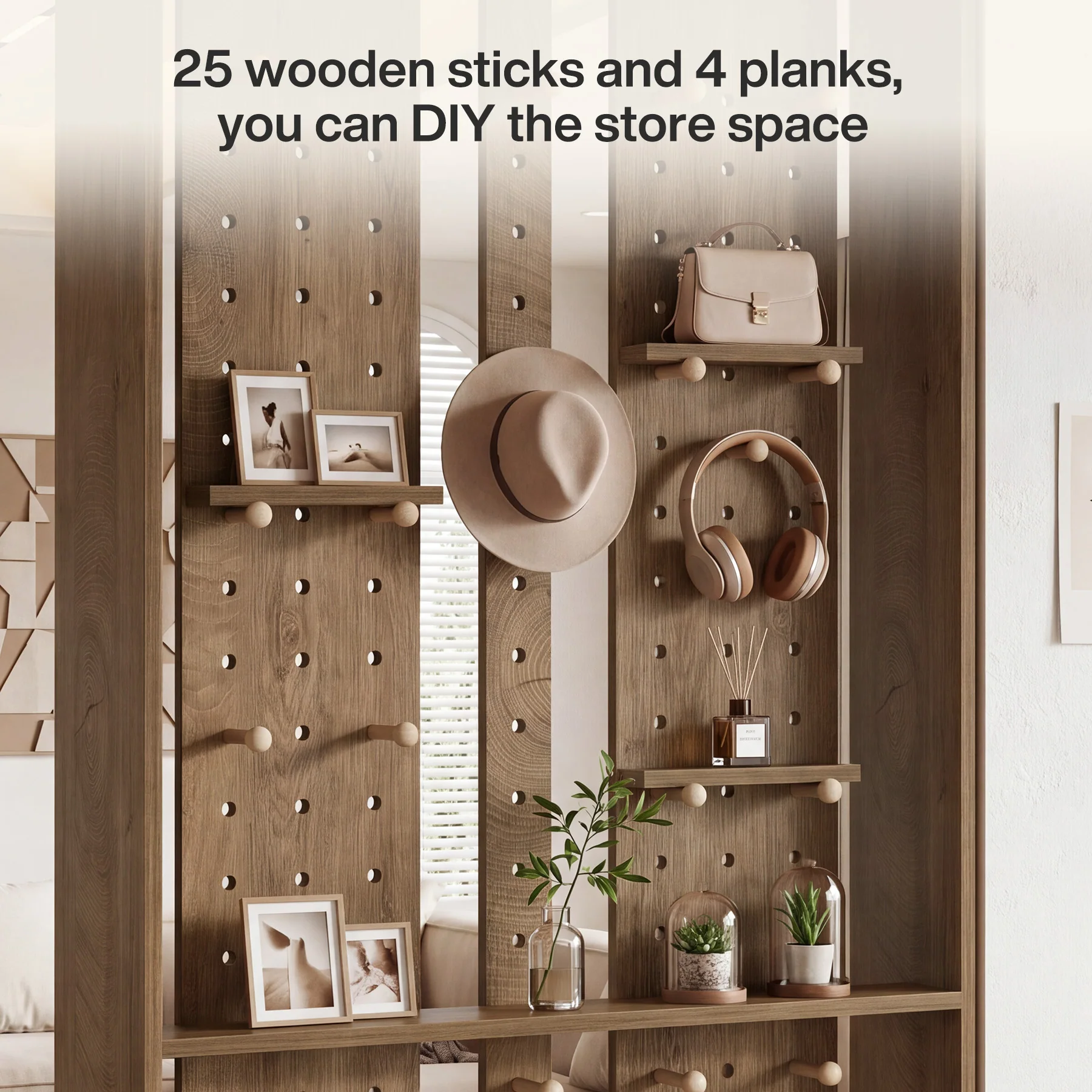 69.7" Wall Room Divider, Freestanding Privacy Screen with Removable Boards and 25 pcs Sticks - Image 7