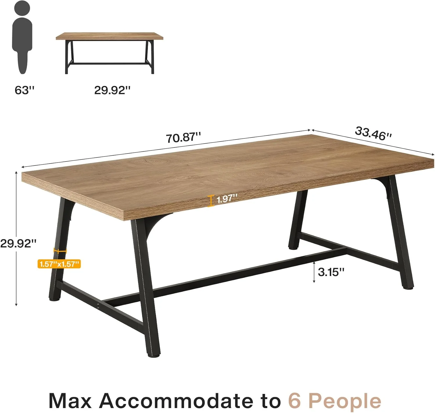 70.86" Executive Office Desk with Large Tabletop, Modern Computer Desk - Image 15