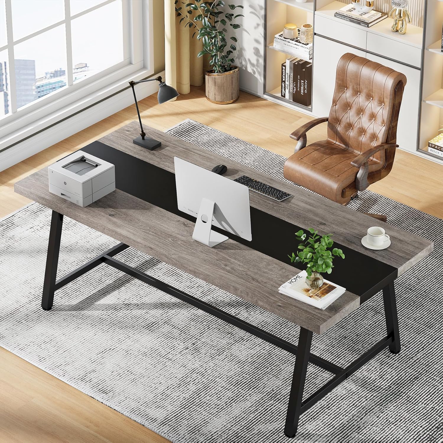 70.86" Executive Office Desk with Large Tabletop, Modern Computer Desk - Image 4