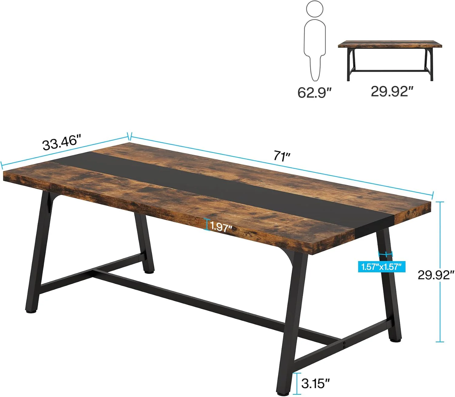 70.86" Executive Office Desk with Large Tabletop, Modern Computer Desk - Image 7