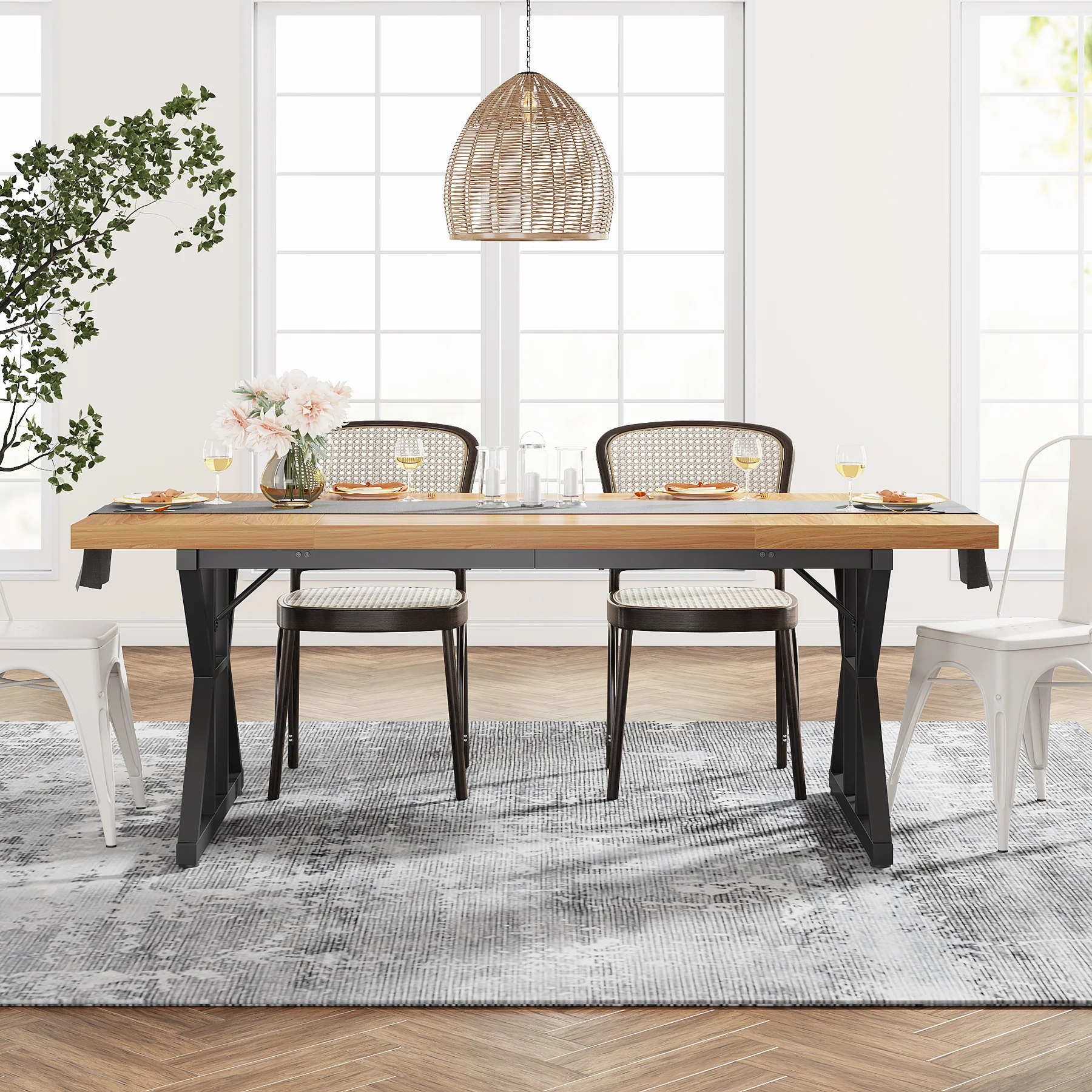 70.8" Farmhouse Dining Table for 6, Rectangular Wood Kitchen Table with Metal Legs - Image 10