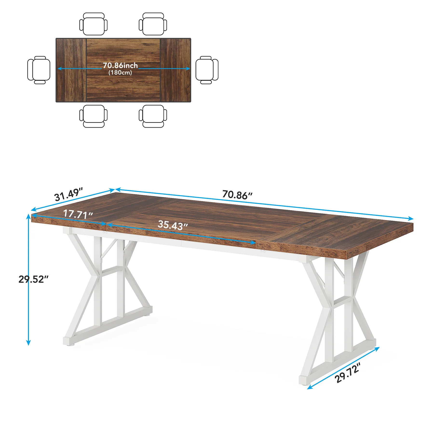 70.8" Farmhouse Dining Table for 6, Rectangular Wood Kitchen Table with Metal Legs - Image 13