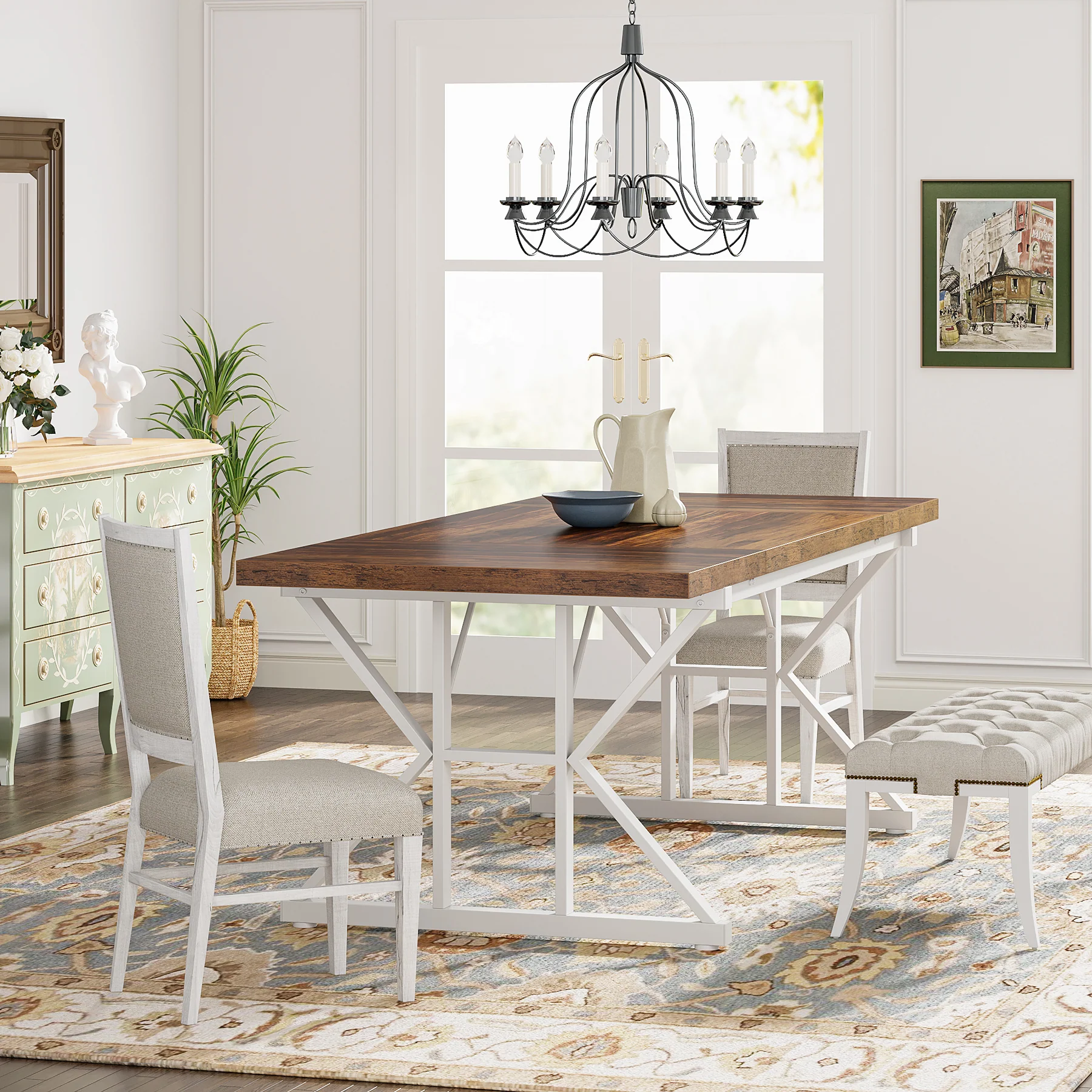 70.8" Farmhouse Dining Table for 6, Rectangular Wood Kitchen Table with Metal Legs - Image 14