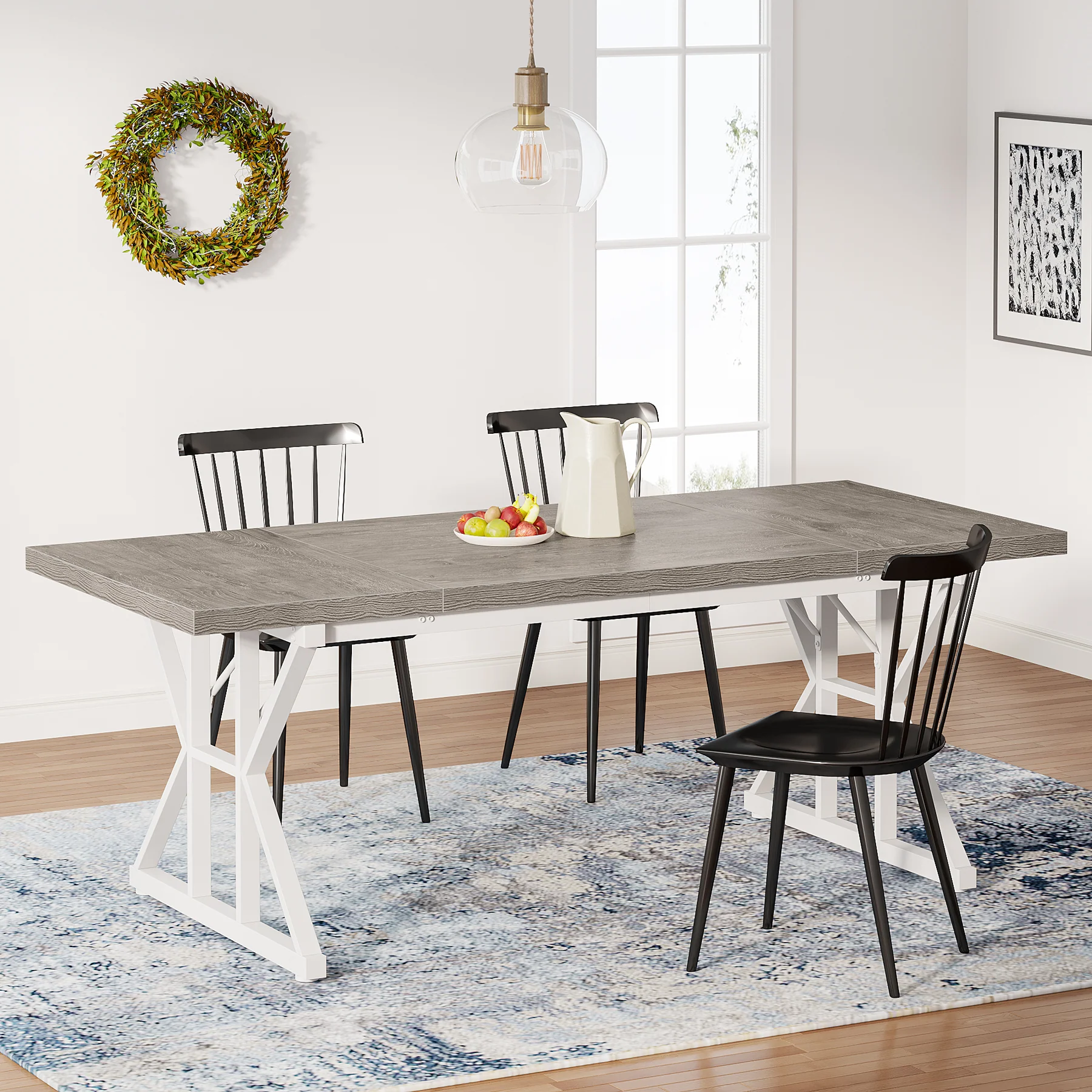 70.8" Farmhouse Dining Table for 6, Rectangular Wood Kitchen Table with Metal Legs - Image 16