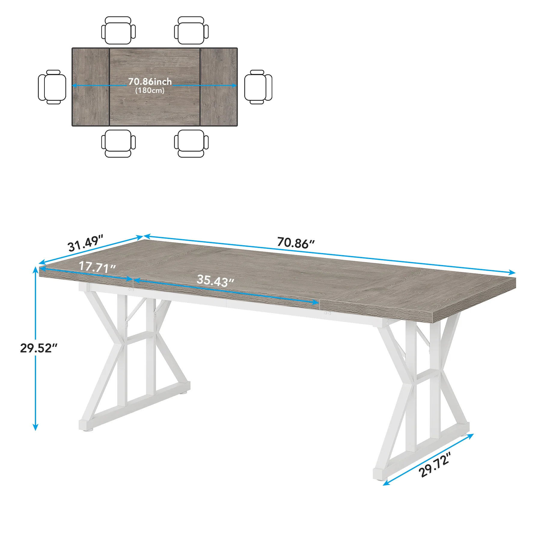 70.8" Farmhouse Dining Table for 6, Rectangular Wood Kitchen Table with Metal Legs - Image 17