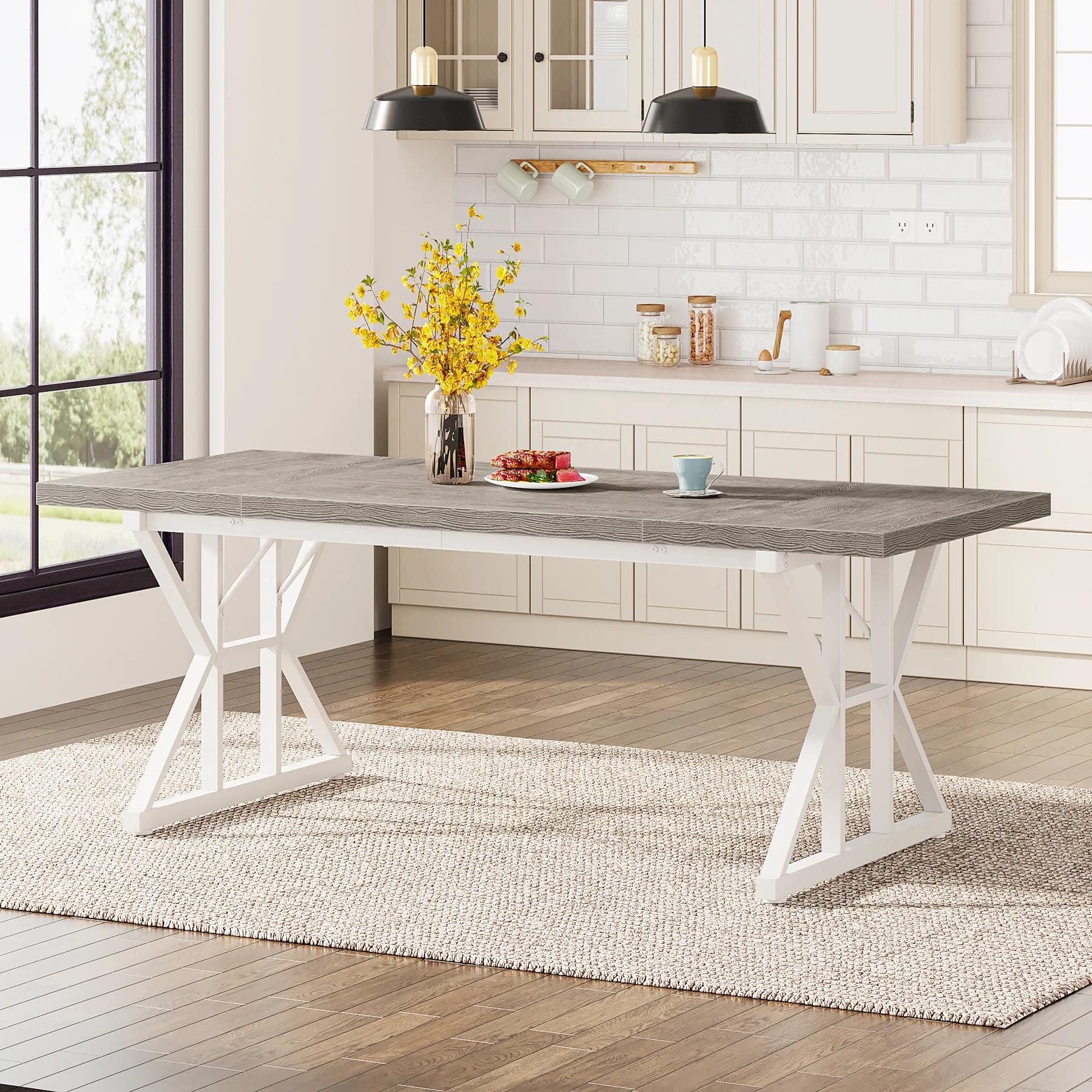 70.8" Farmhouse Dining Table for 6, Rectangular Wood Kitchen Table with Metal Legs - Image 18