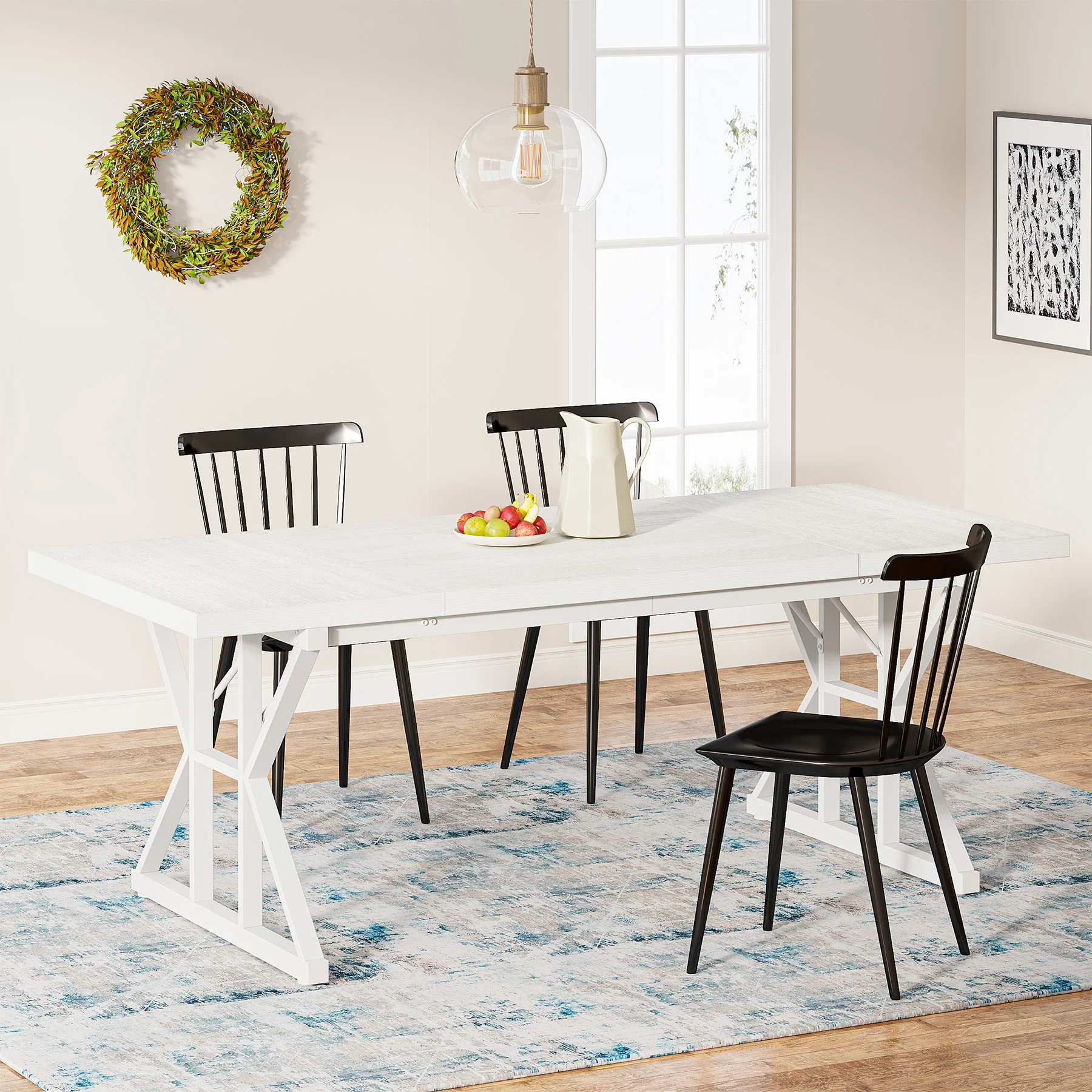 70.8" Farmhouse Dining Table for 6, Rectangular Wood Kitchen Table with Metal Legs - Image 20