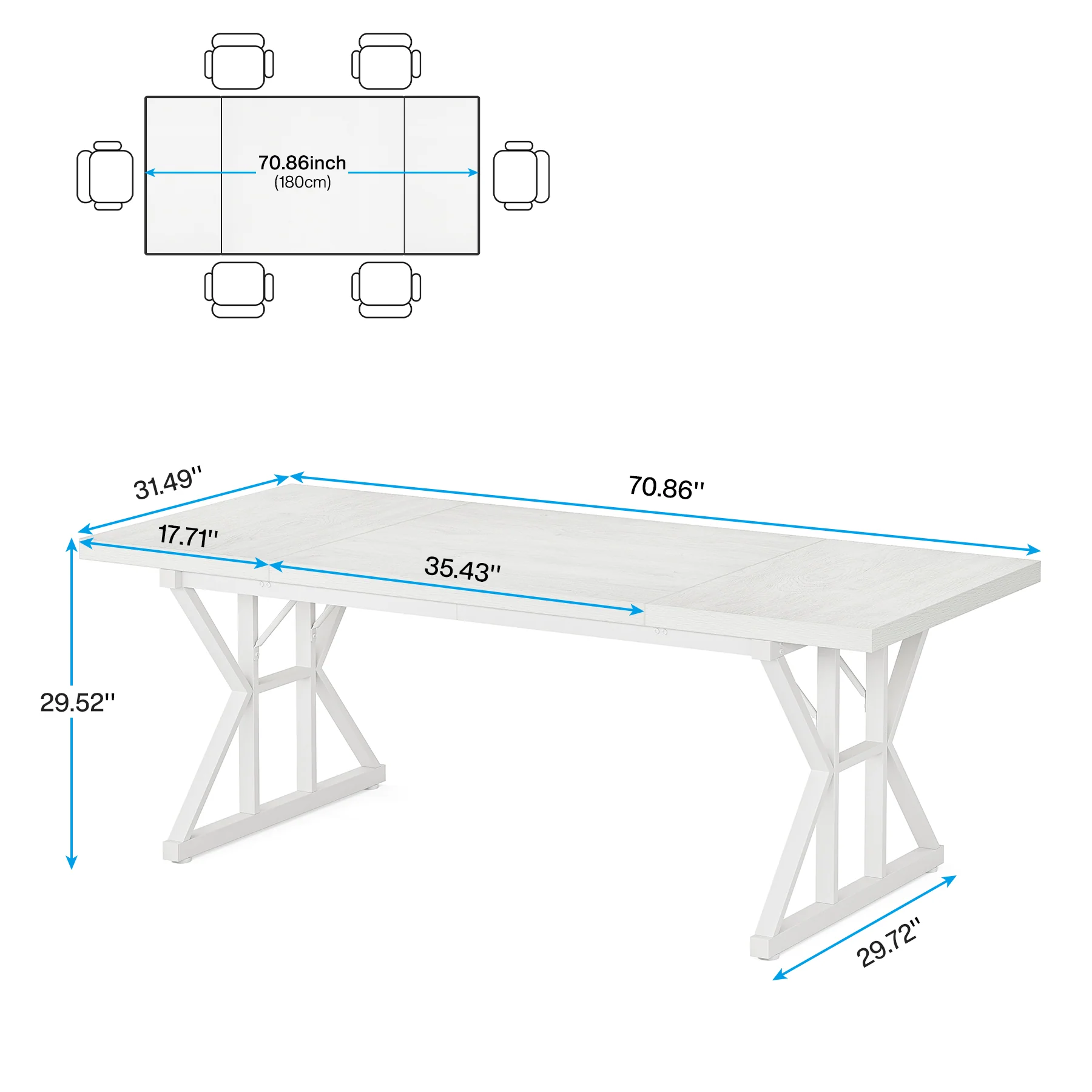 70.8" Farmhouse Dining Table for 6, Rectangular Wood Kitchen Table with Metal Legs - Image 21