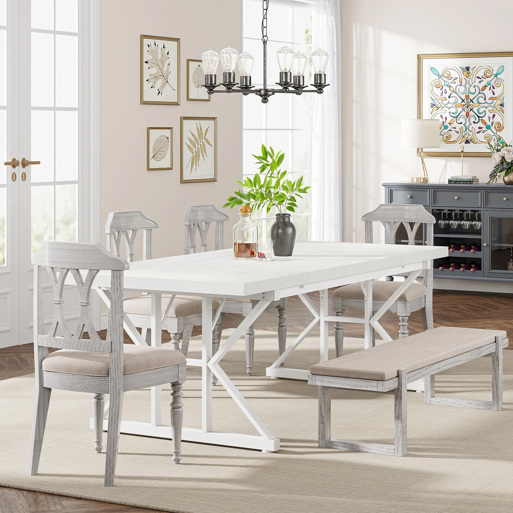 70.8" Farmhouse Dining Table for 6, Rectangular Wood Kitchen Table with Metal Legs - Image 22