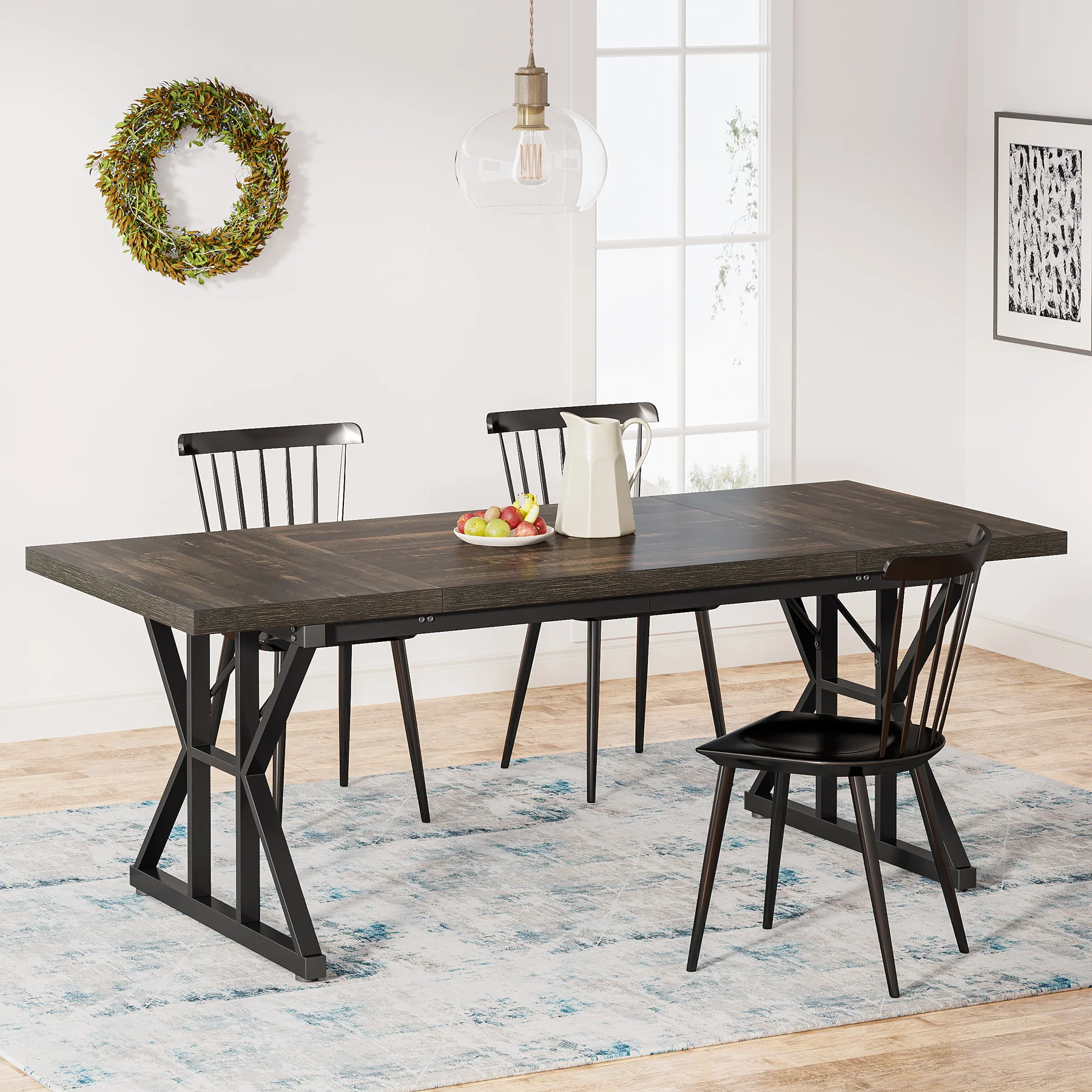 70.8" Farmhouse Dining Table for 6, Rectangular Wood Kitchen Table with Metal Legs - Image 24