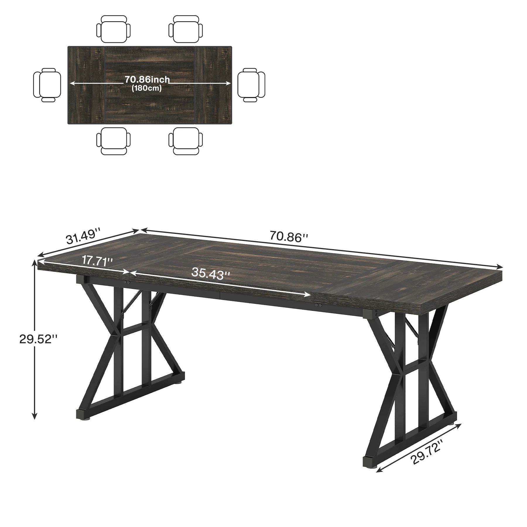 70.8" Farmhouse Dining Table for 6, Rectangular Wood Kitchen Table with Metal Legs - Image 25
