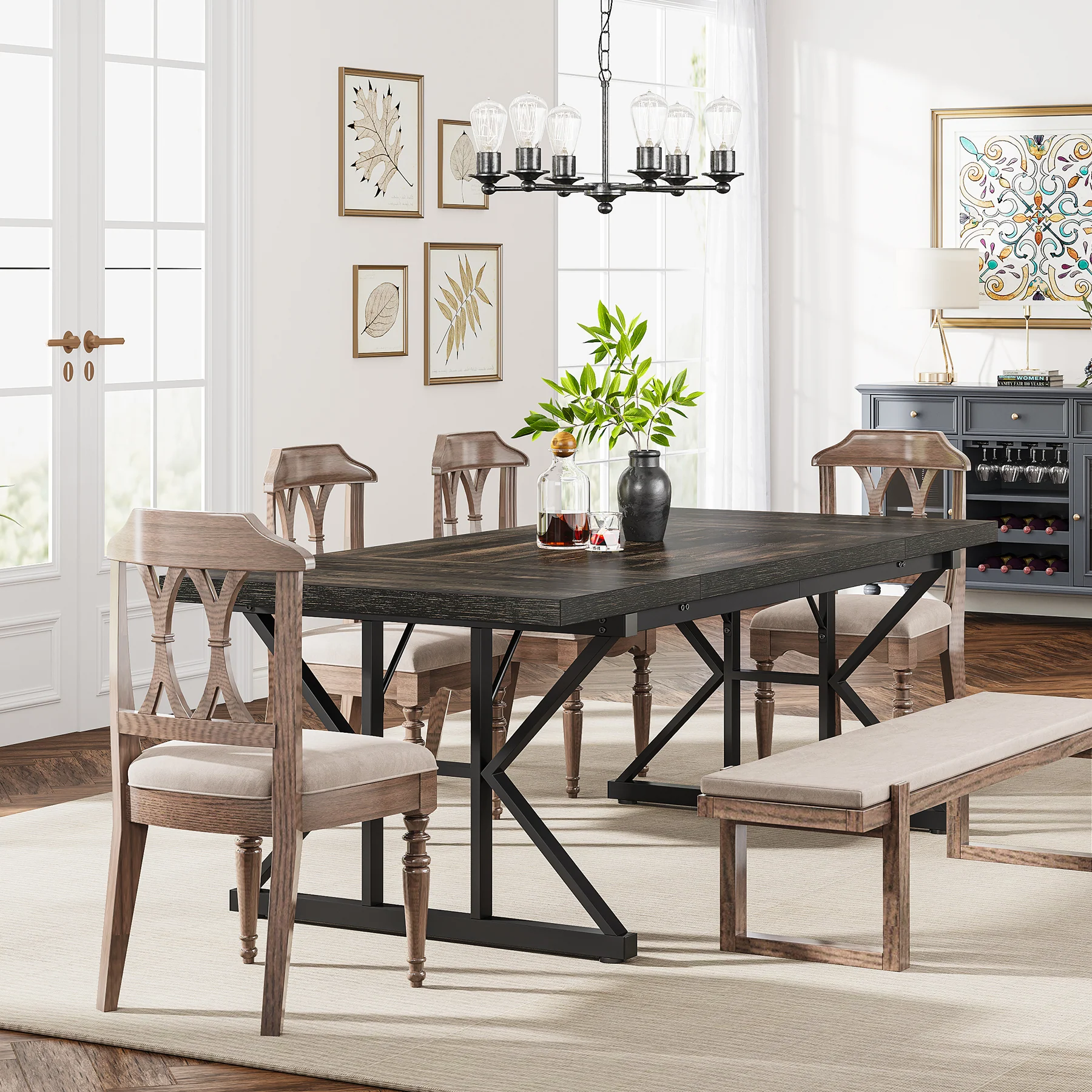 70.8" Farmhouse Dining Table for 6, Rectangular Wood Kitchen Table with Metal Legs - Image 26