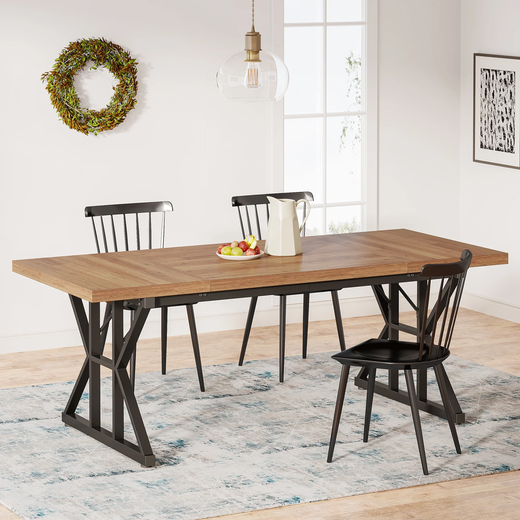 70.8" Farmhouse Dining Table for 6, Rectangular Wood Kitchen Table with Metal Legs - Image 28
