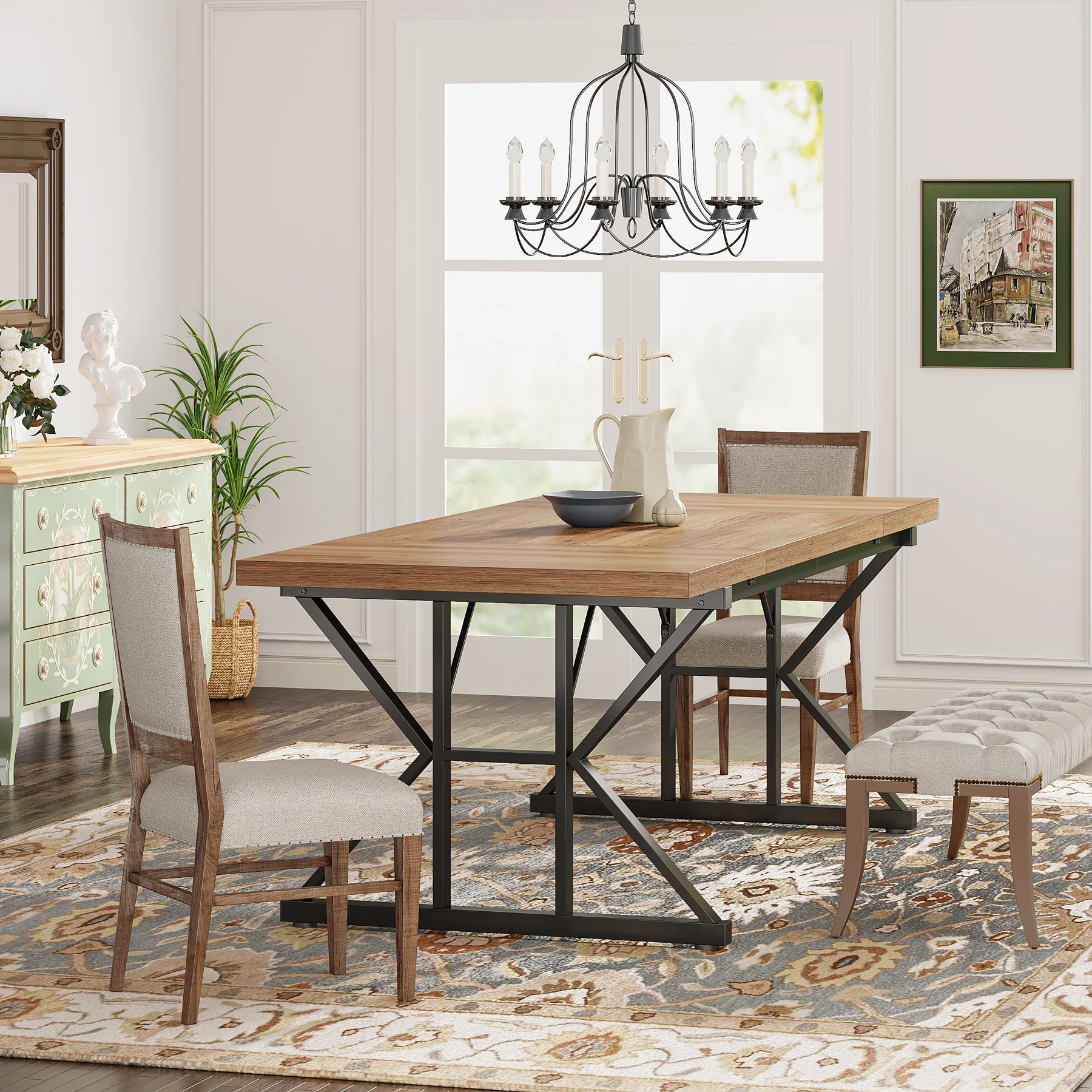 70.8" Farmhouse Dining Table for 6, Rectangular Wood Kitchen Table with Metal Legs - Image 30