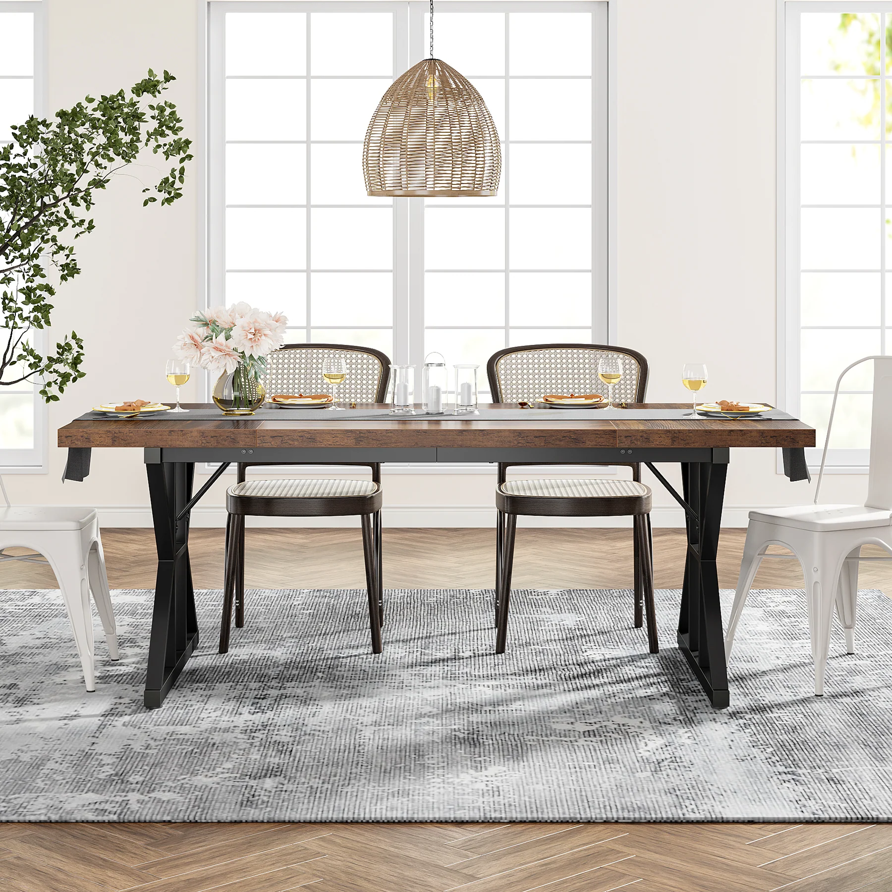 70.8" Farmhouse Dining Table for 6, Rectangular Wood Kitchen Table with Metal Legs - Image 4