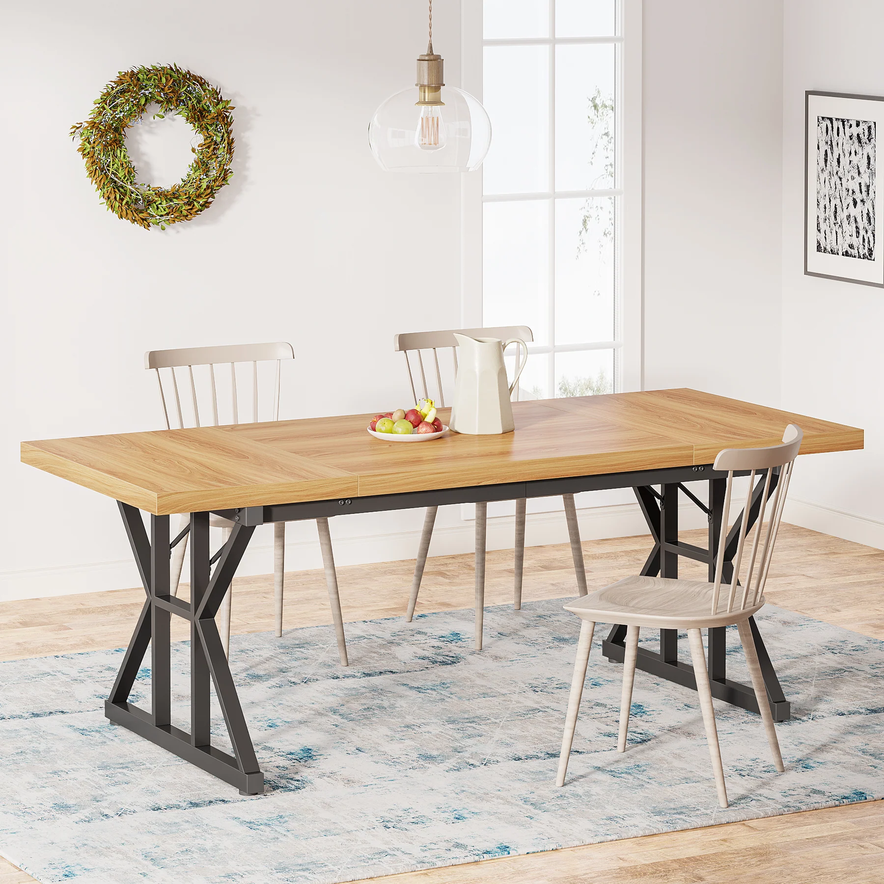 70.8" Farmhouse Dining Table for 6, Rectangular Wood Kitchen Table with Metal Legs - Image 7