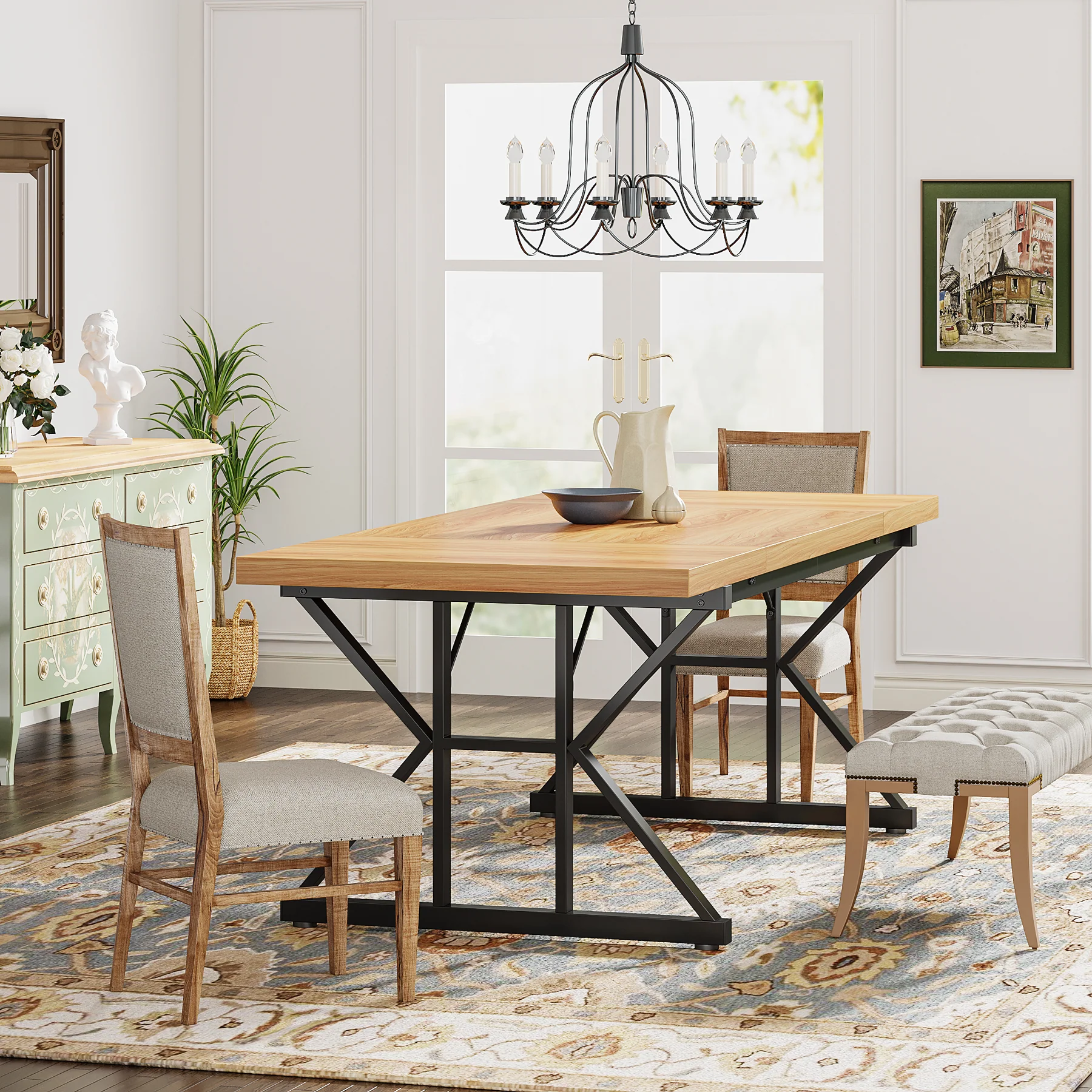 70.8" Farmhouse Dining Table for 6, Rectangular Wood Kitchen Table with Metal Legs - Image 9