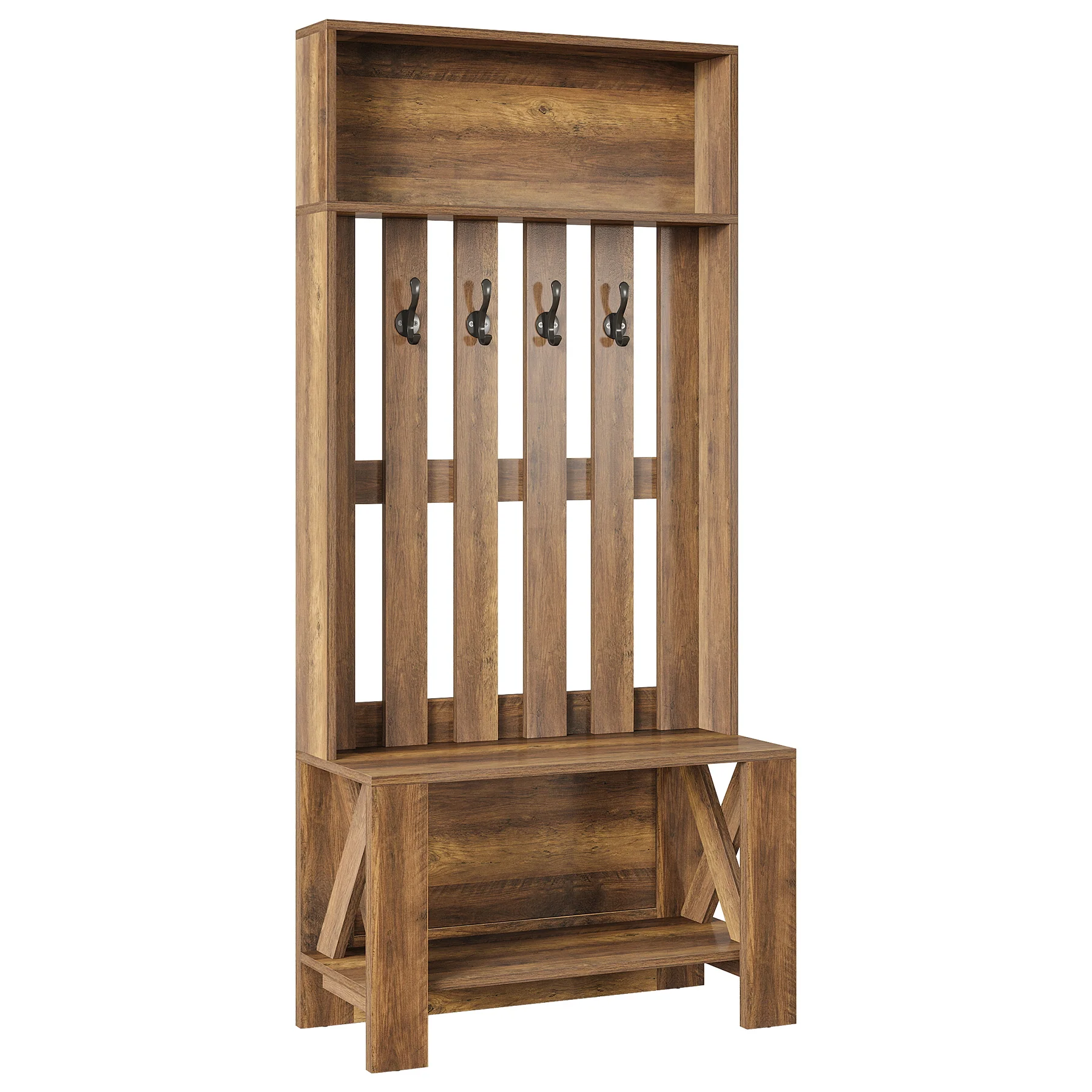 70.8" Freestanding Hall Tree with Shoe Bench and Hooks - Image 13
