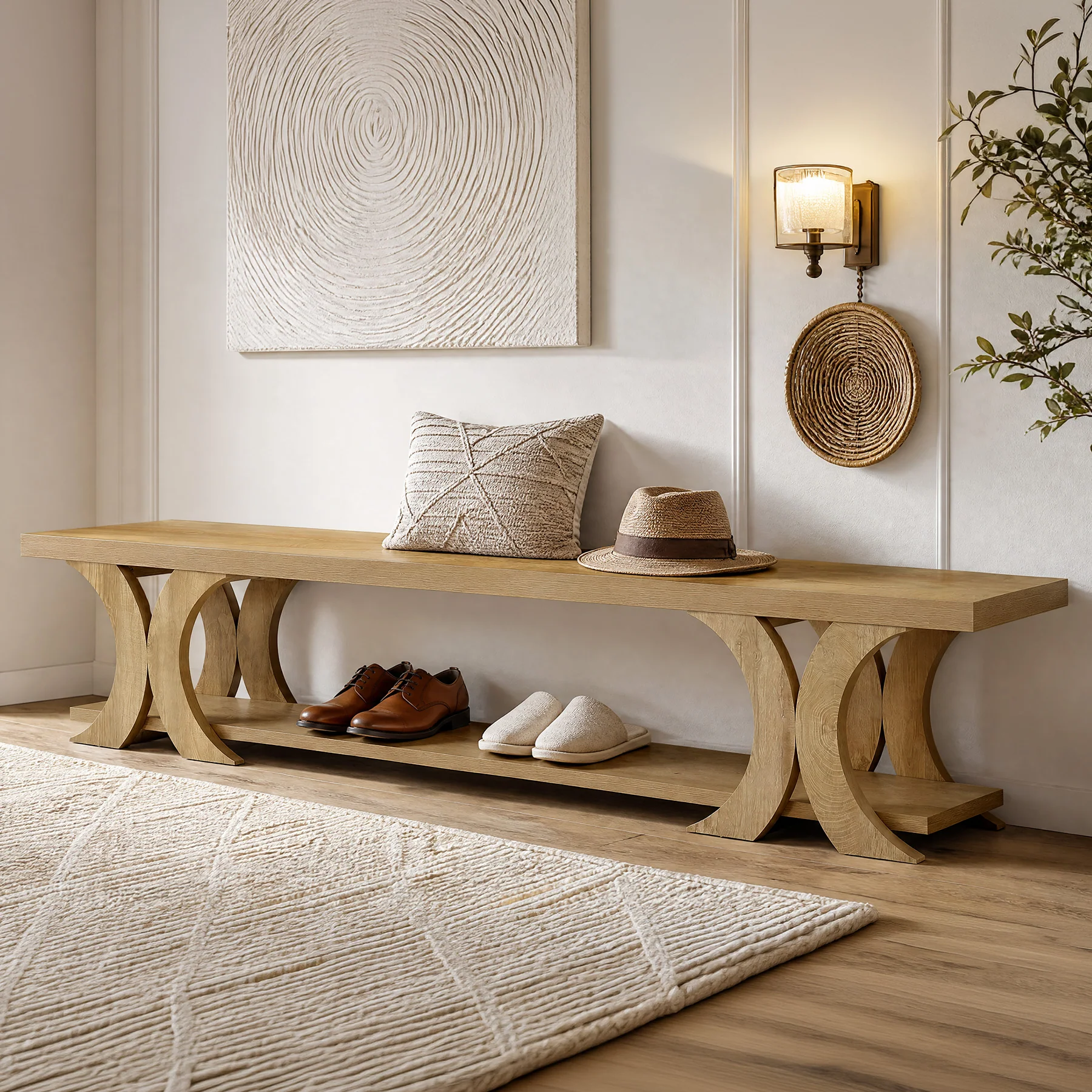 70.8" Long Entryway Bench, Farmhouse Seating End of Bed Bench with Shoe Storage - Image 3