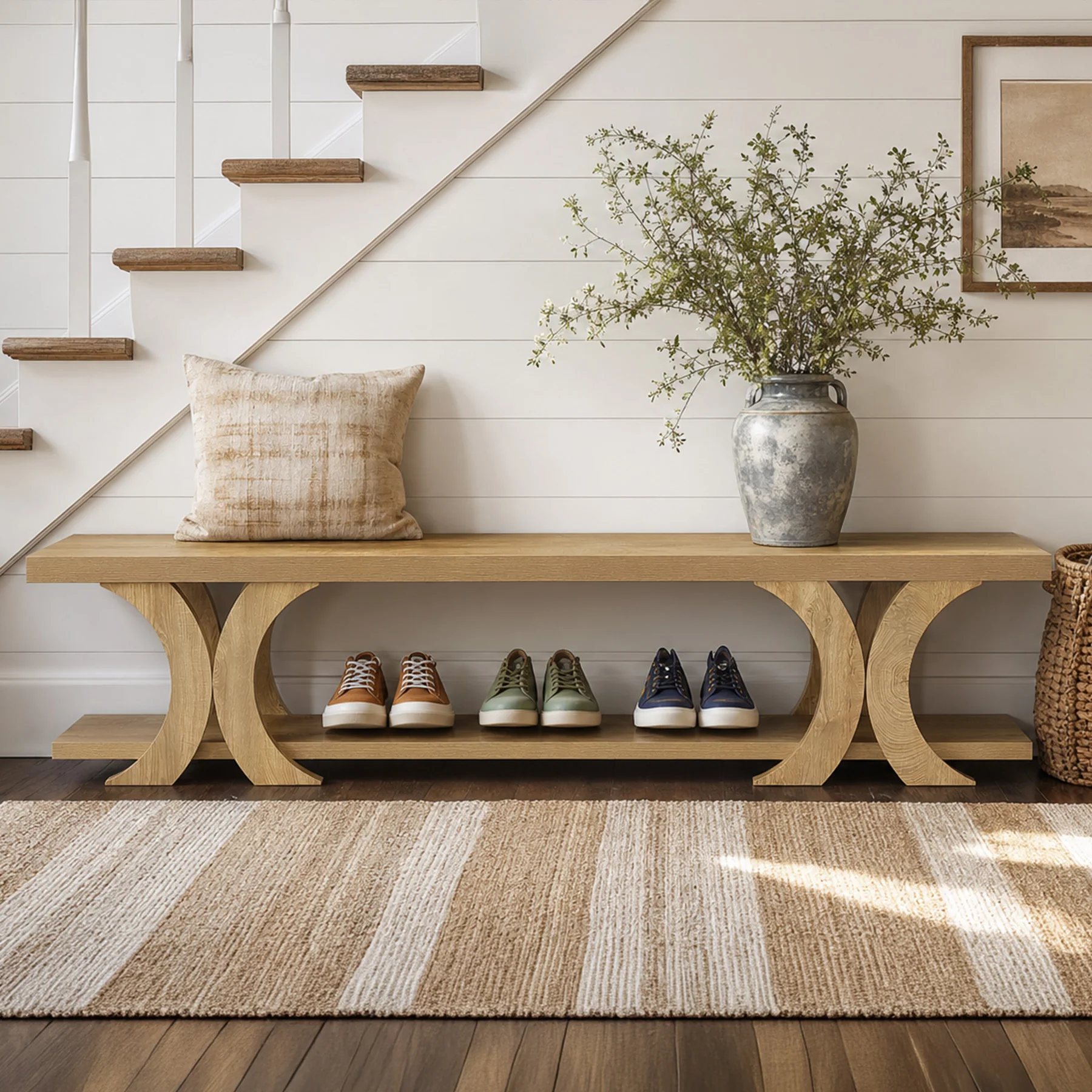 70.8" Long Entryway Bench, Farmhouse Seating End of Bed Bench with Shoe Storage - Image 4