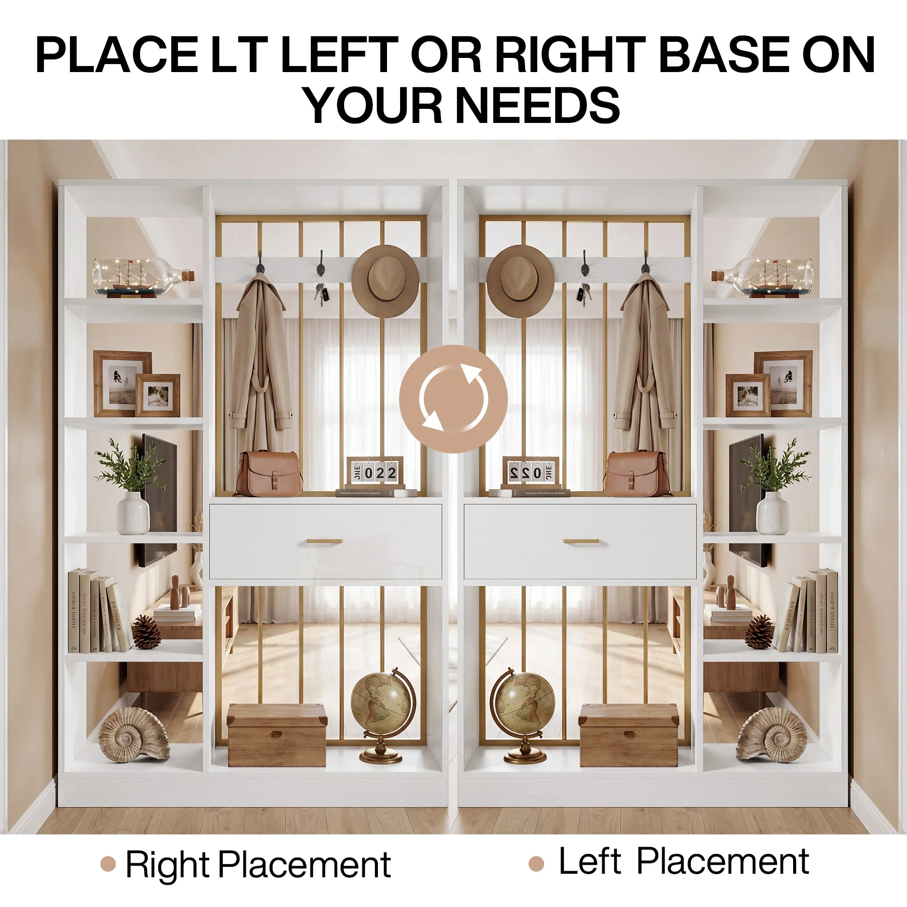 70.8" Room Divider with Storage Shelves, Drawer & Coat Rack, Freestanding Wood Partition Wall - Image 6