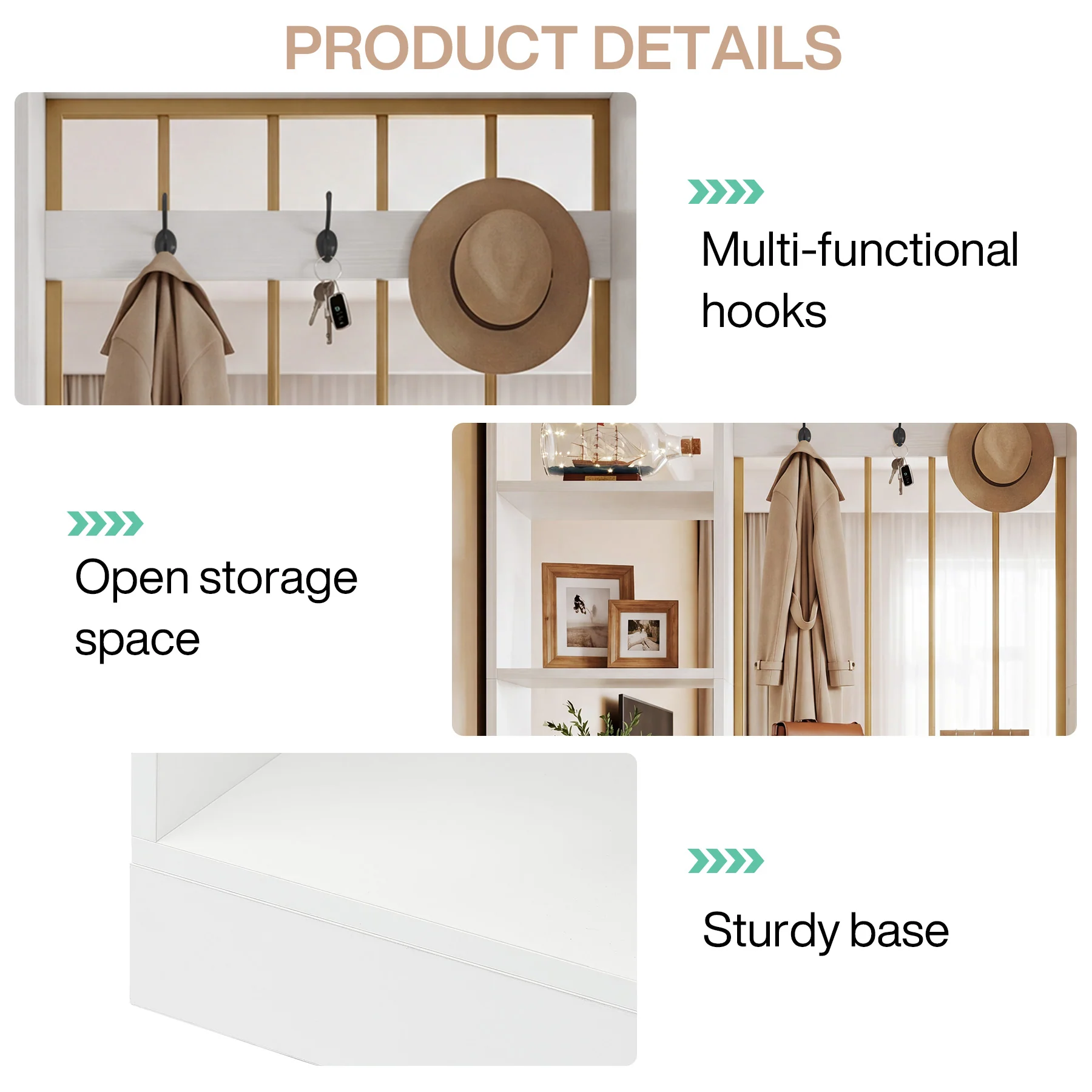 70.8" Room Divider with Storage Shelves, Drawer & Coat Rack, Freestanding Wood Partition Wall - Image 7