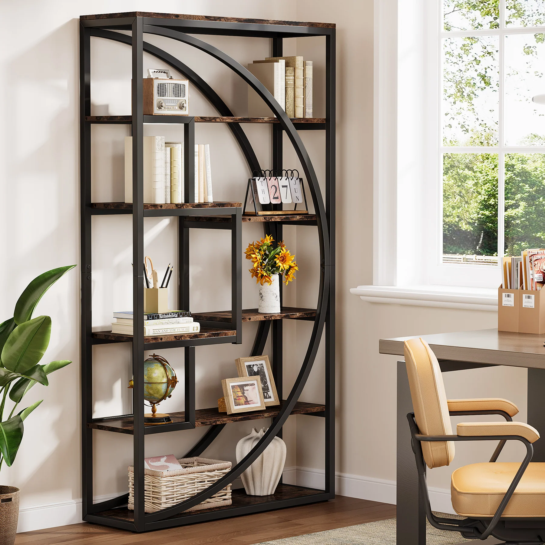 70.8” Tall Modern Geometric Bookcase, 5-Tier Etagere with 8 Open Shelves - Image 16