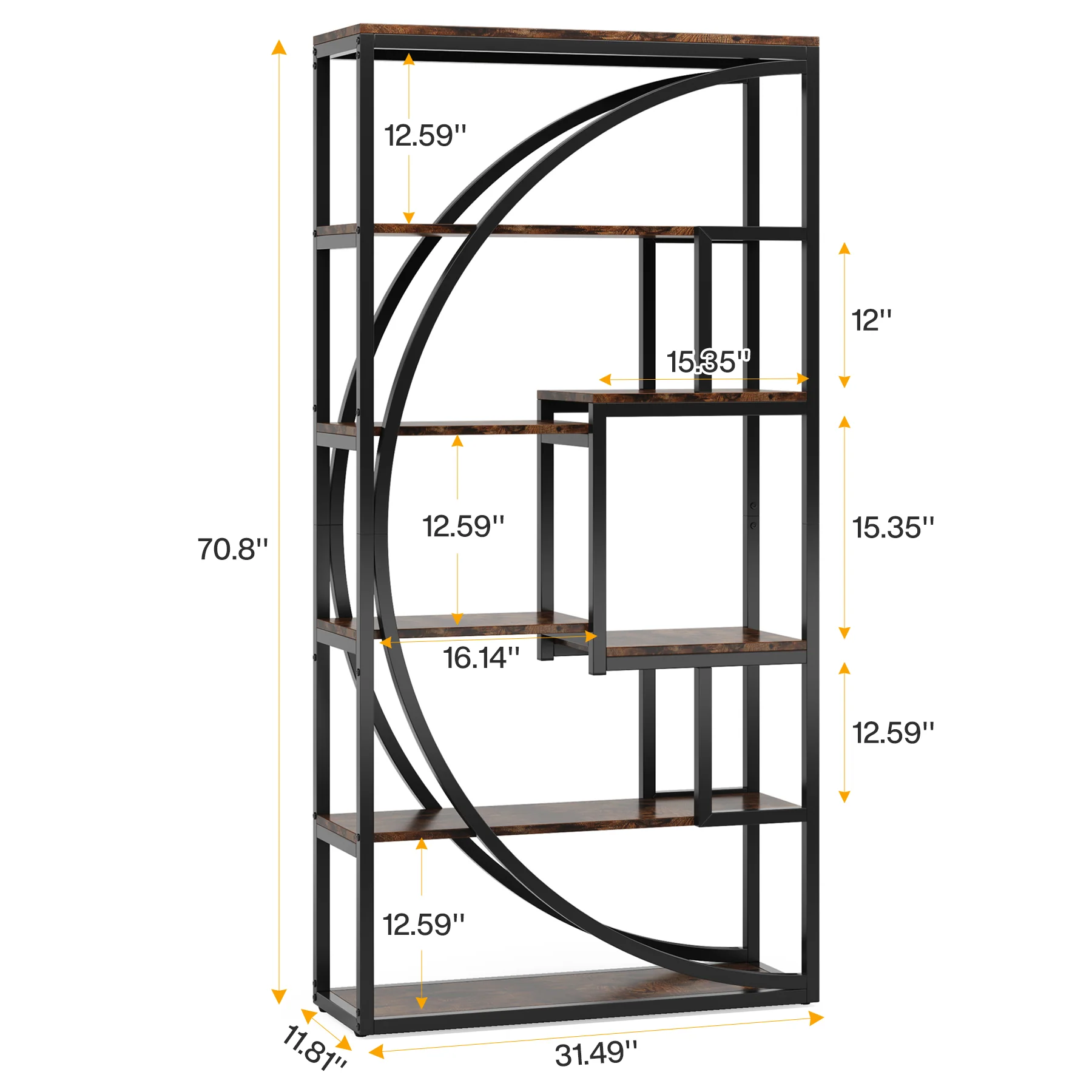 70.8” Tall Modern Geometric Bookcase, 5-Tier Etagere with 8 Open Shelves - Image 17