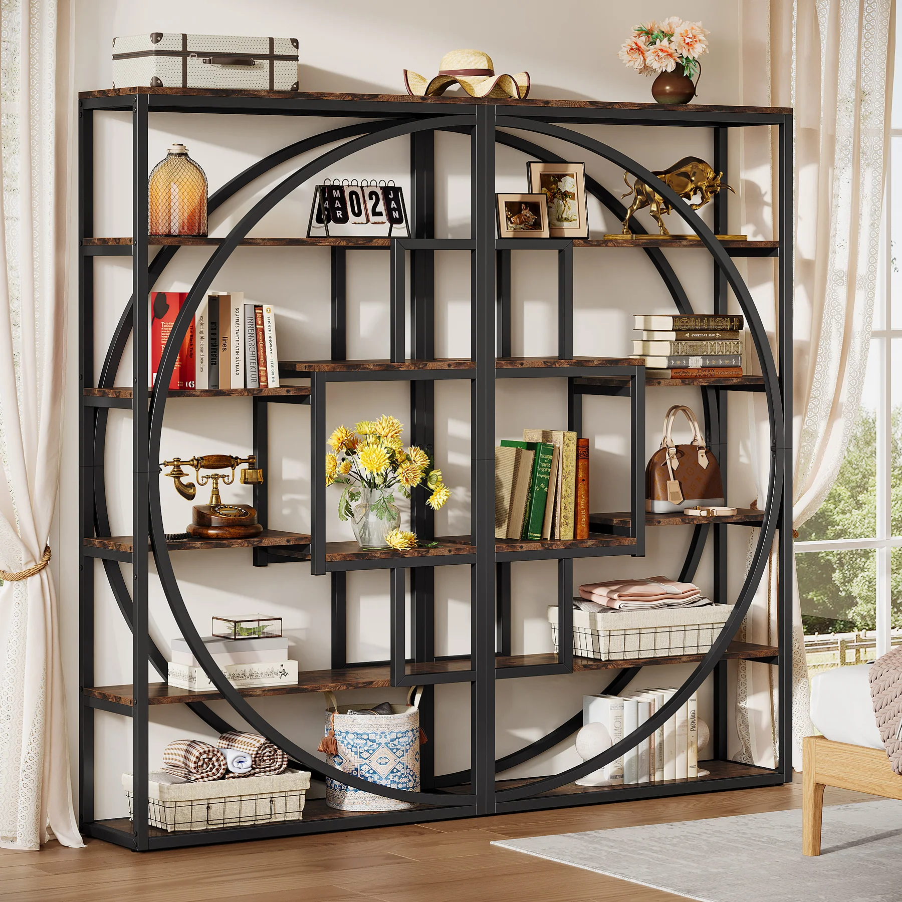 70.8” Tall Modern Geometric Bookcase, 5-Tier Etagere with 8 Open Shelves - Image 18