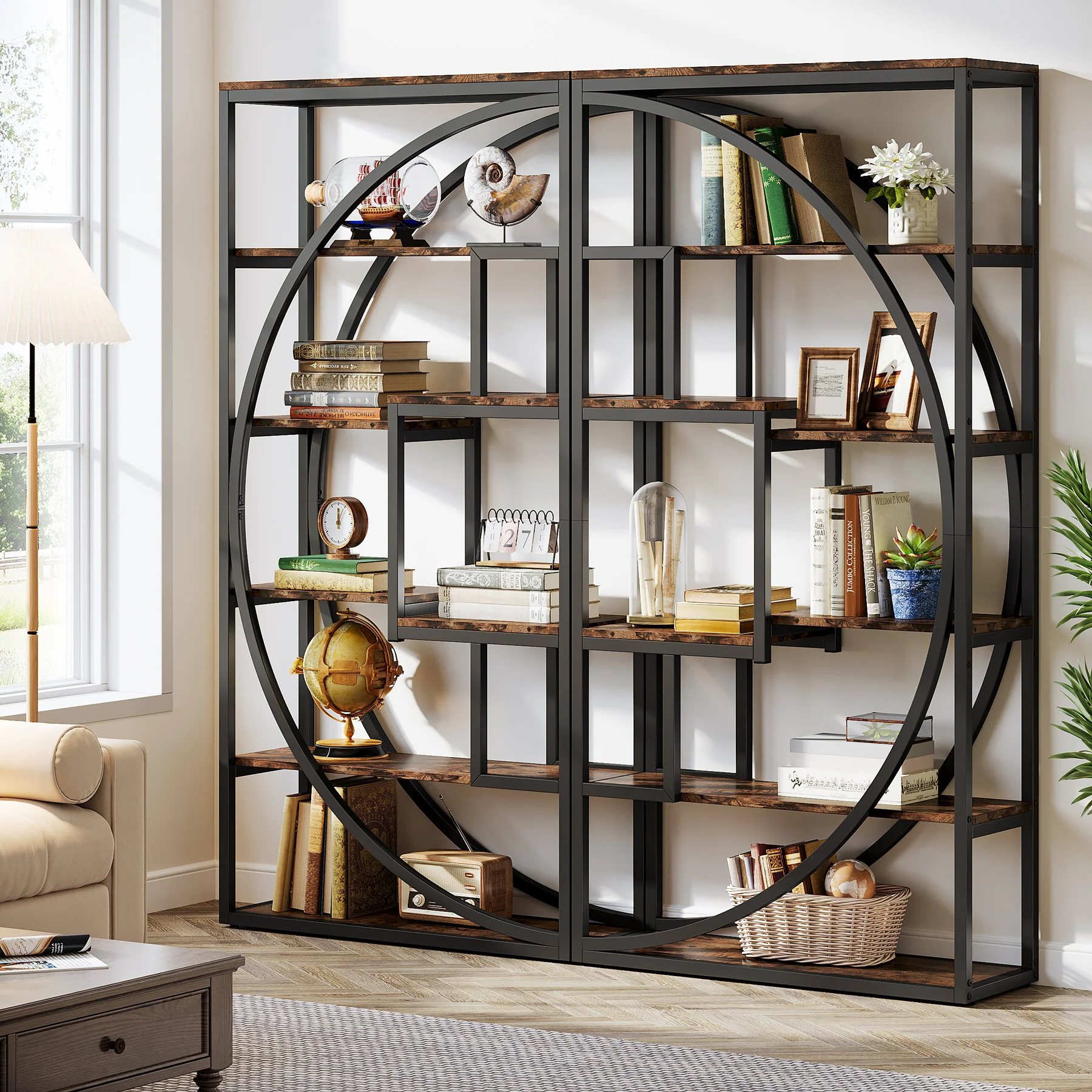 70.8” Tall Modern Geometric Bookcase, 5-Tier Etagere with 8 Open Shelves - Image 19