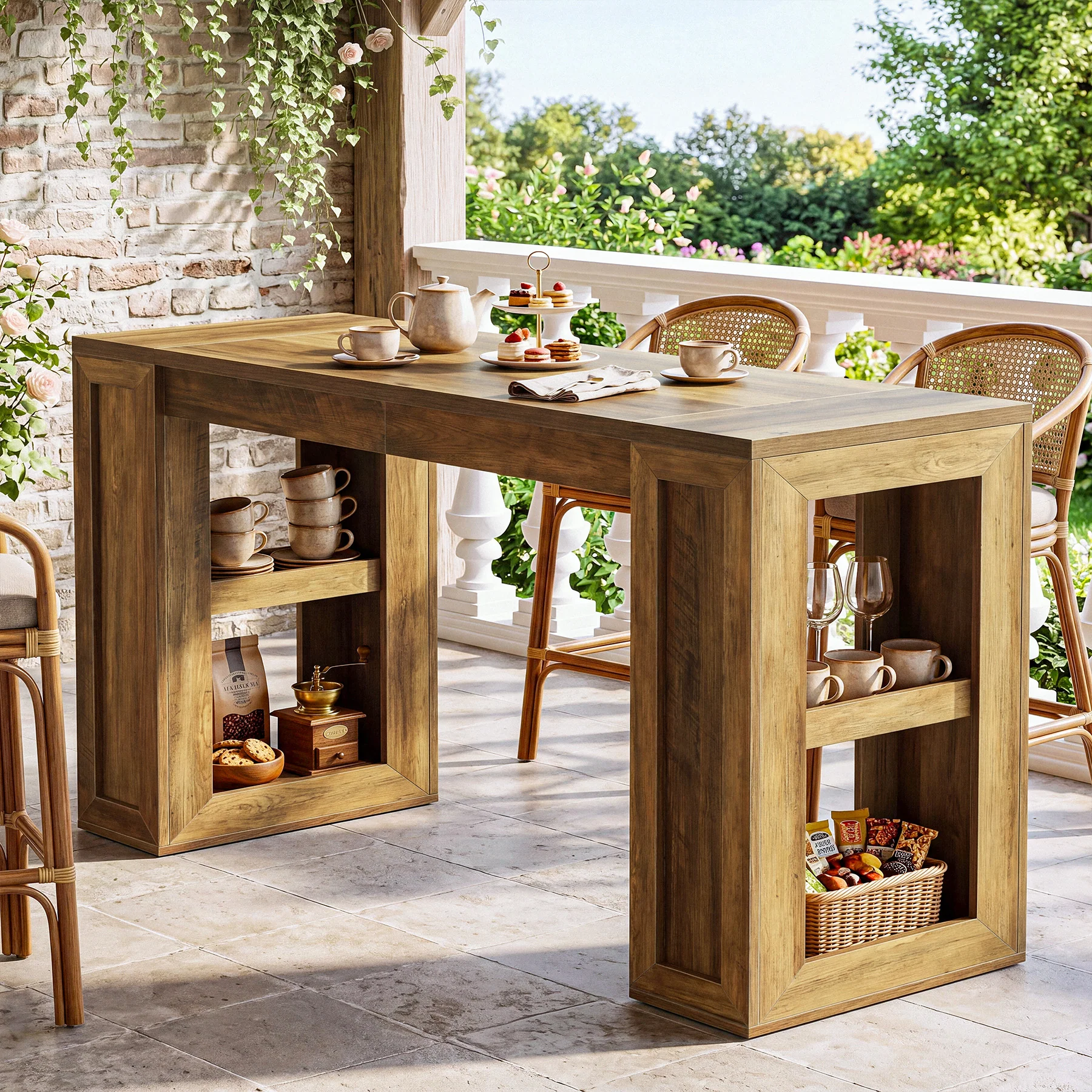 70.87" Farmhouse Bar Table, Rectangular High Top Pub Tables with Open Storage Shelves for Kitchen - Image 5