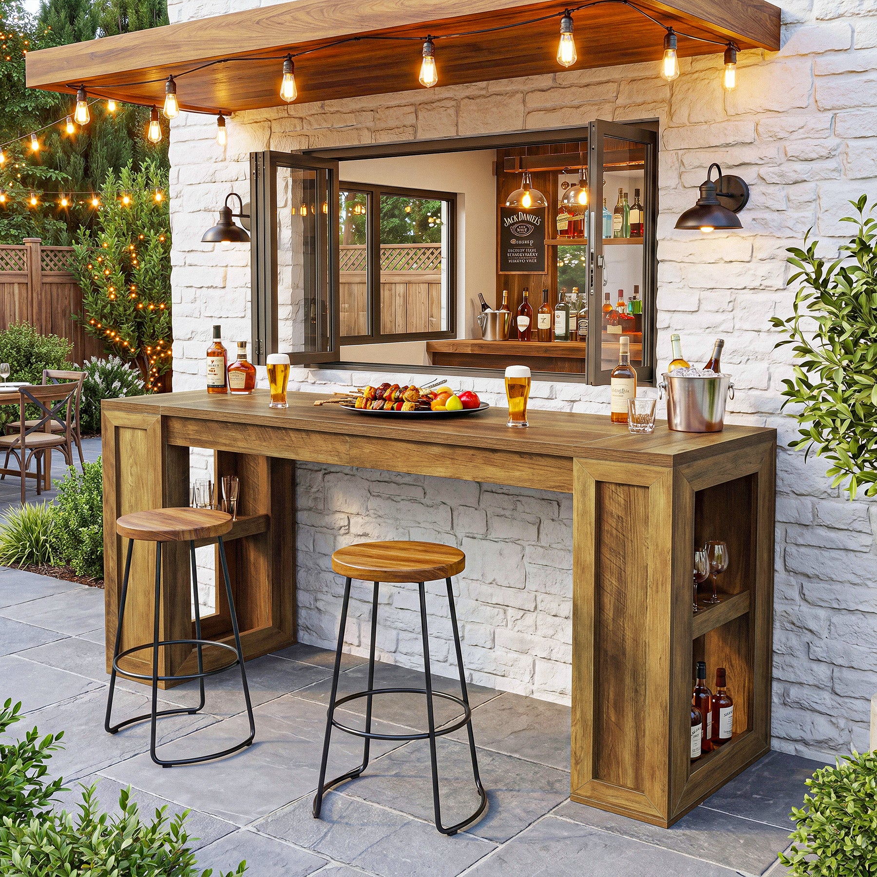 70.87" Farmhouse Bar Table, Rectangular High Top Pub Tables with Open Storage Shelves for Kitchen - Image 6