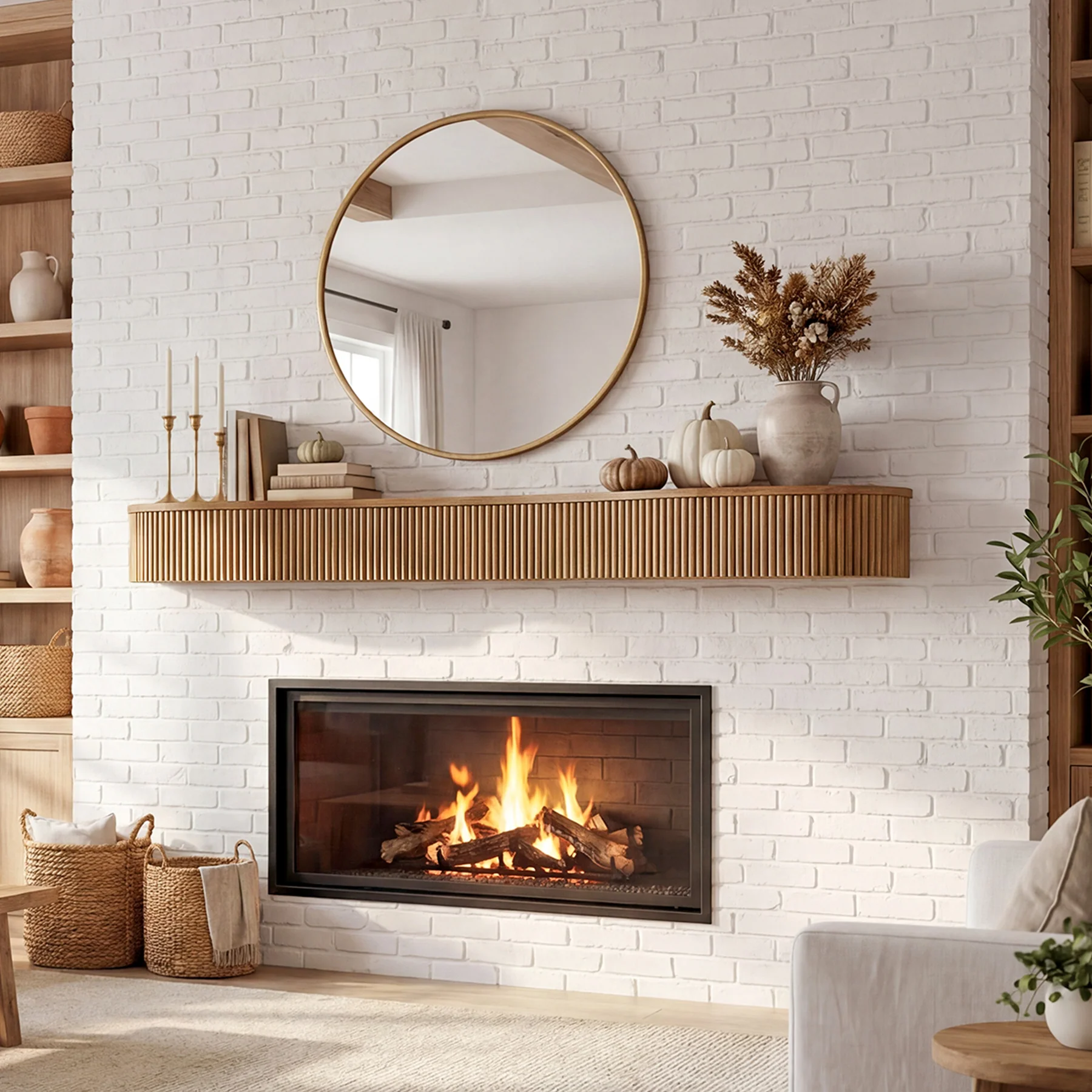 70.87" Wood Fireplace Mantel Shelf, Floating Display Shelf for Living Room