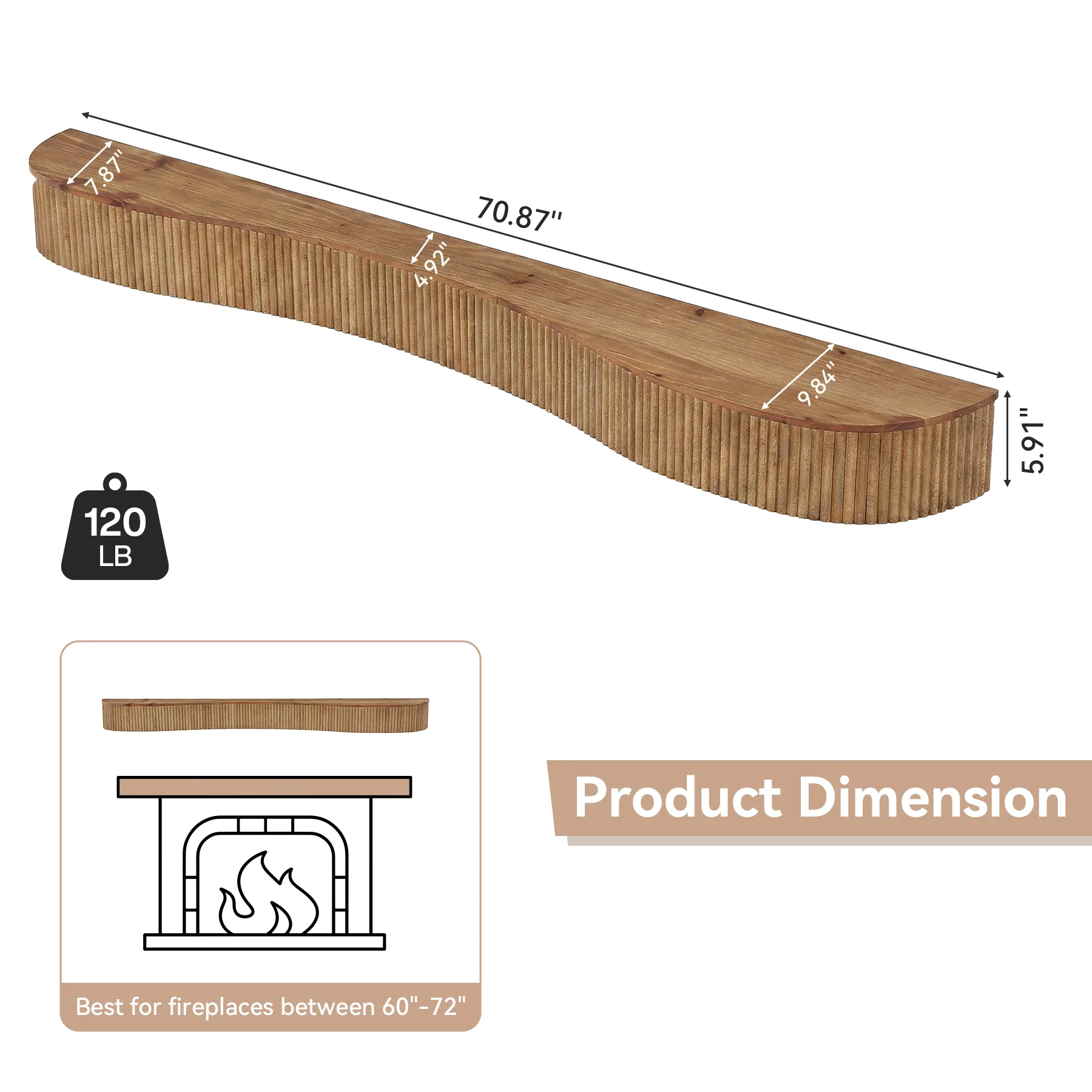 70.87" Wood Fireplace Mantel Shelf, Floating Display Shelf for Living Room - Image 2