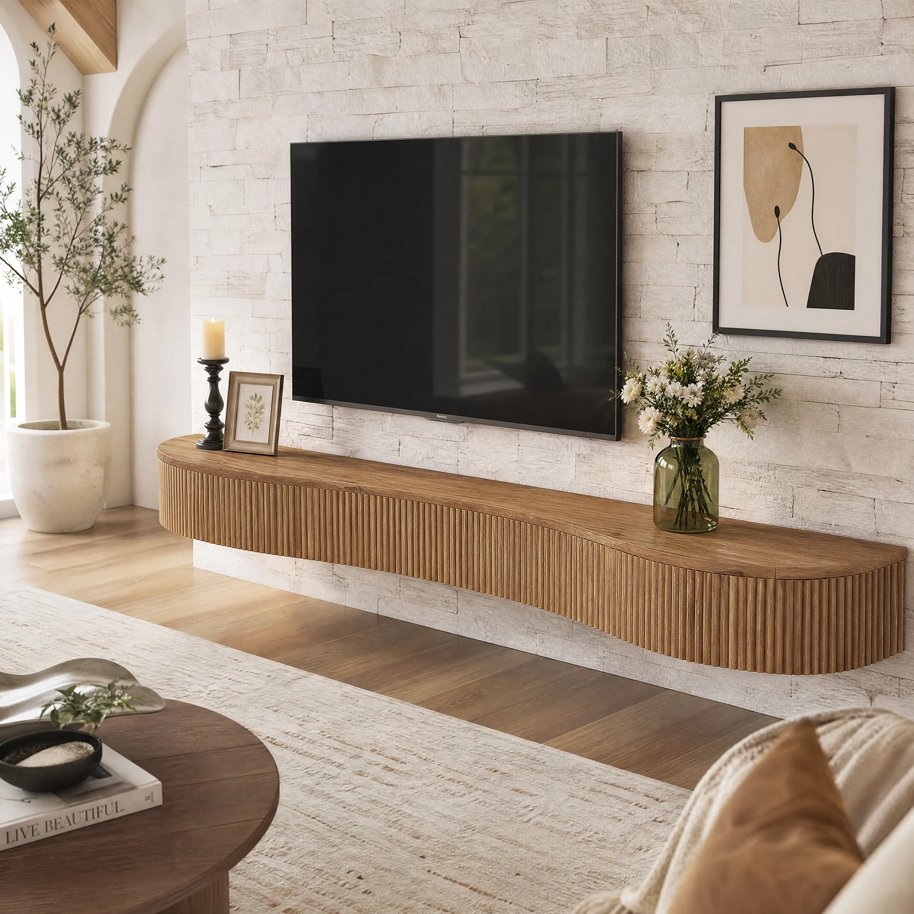 70.87" Wood Fireplace Mantel Shelf, Floating Display Shelf for Living Room - Image 3