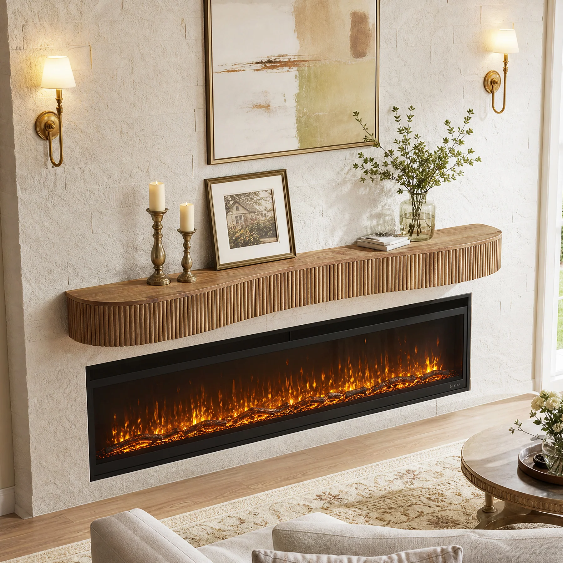 70.87" Wood Fireplace Mantel Shelf, Floating Display Shelf for Living Room - Image 5