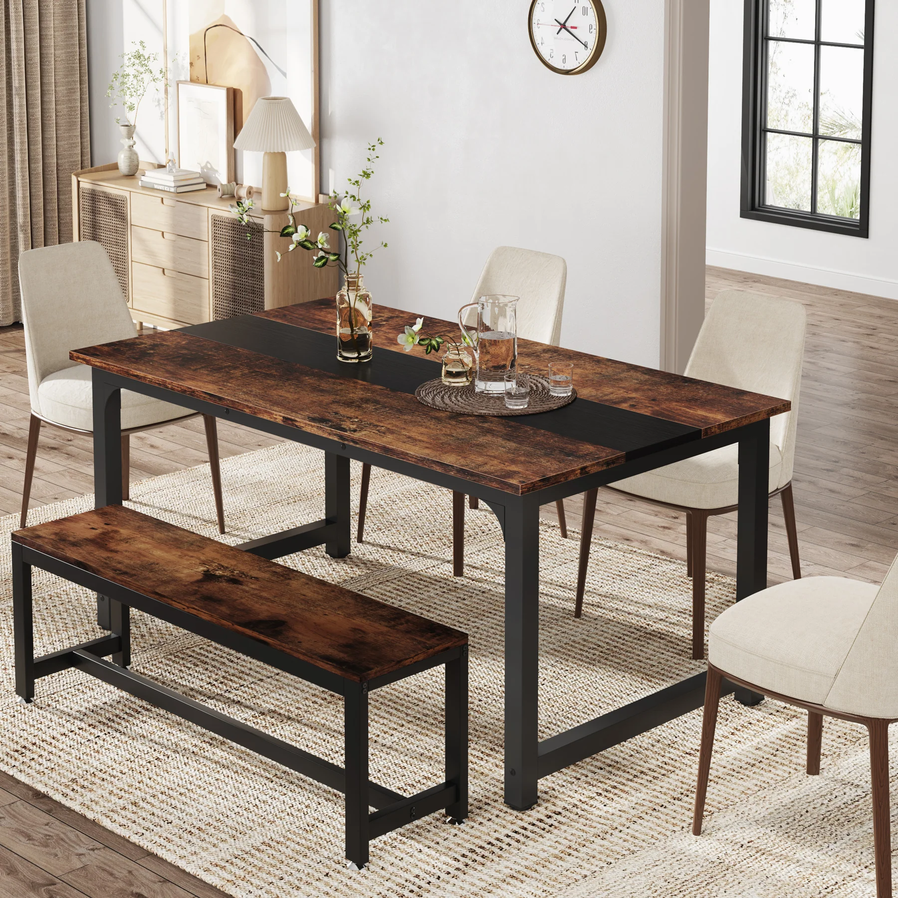 63" Rectangular Dining Table for 6–8 People, Industrial Wood Kitchen Table - Image 10