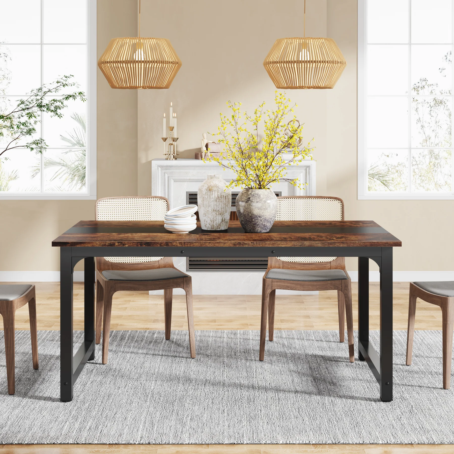 63" Rectangular Dining Table for 6–8 People, Industrial Wood Kitchen Table - Image 12