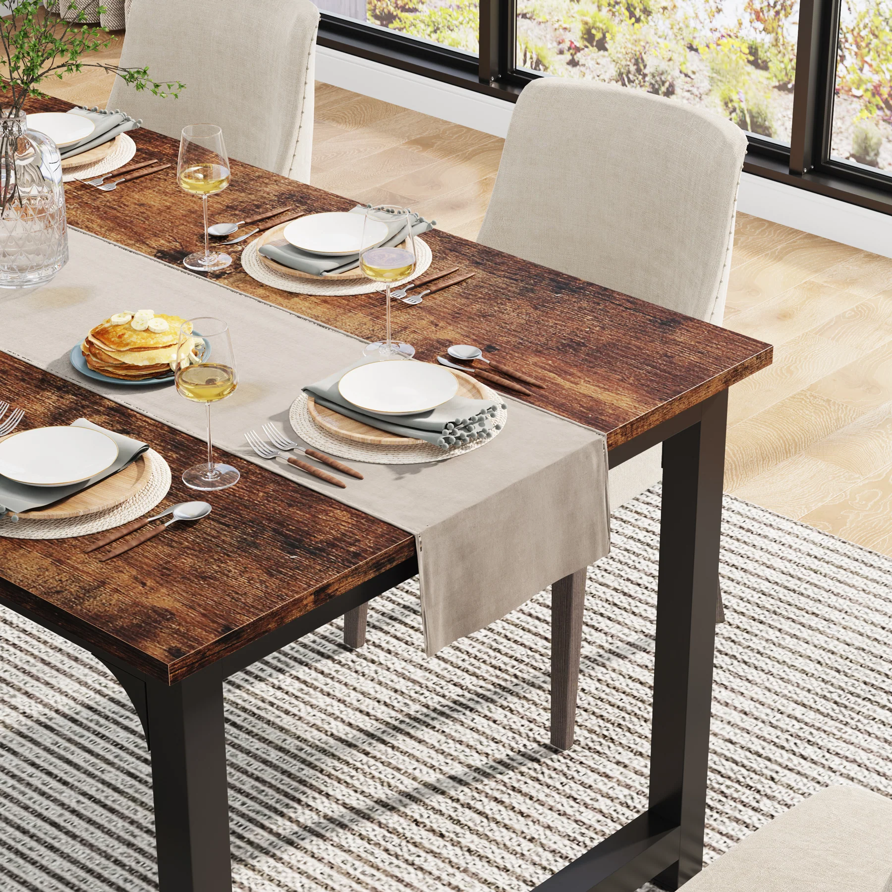 63" Rectangular Dining Table for 6–8 People, Industrial Wood Kitchen Table - Image 13