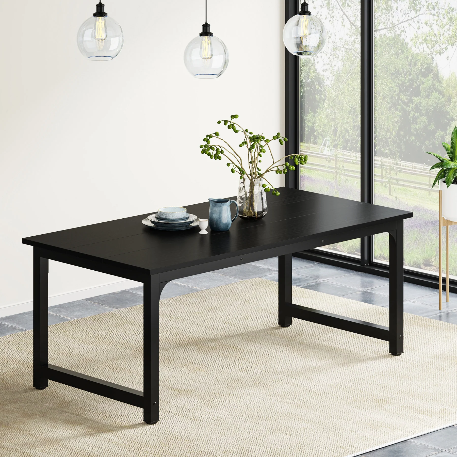 63" Rectangular Dining Table for 6–8 People, Industrial Wood Kitchen Table - Image 16